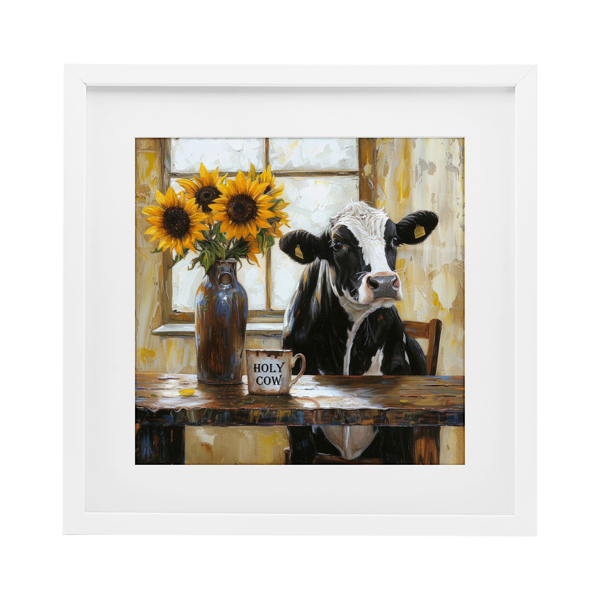 Stupell Industries Holy Cow Rustic Farm Table White Framed Print Under Glass, design by Tina LeCour