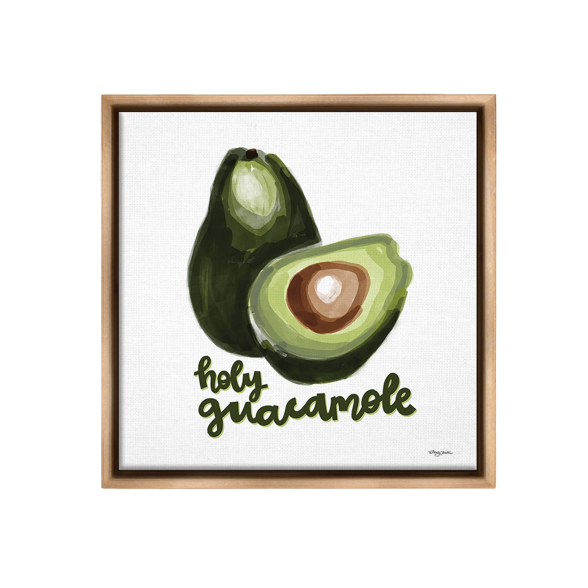 Stupell Industries Holy Guacamole Avocado Food & Beverage Painting Brown Floater Framed Canvas Art Print Wall Art, 18 x 18