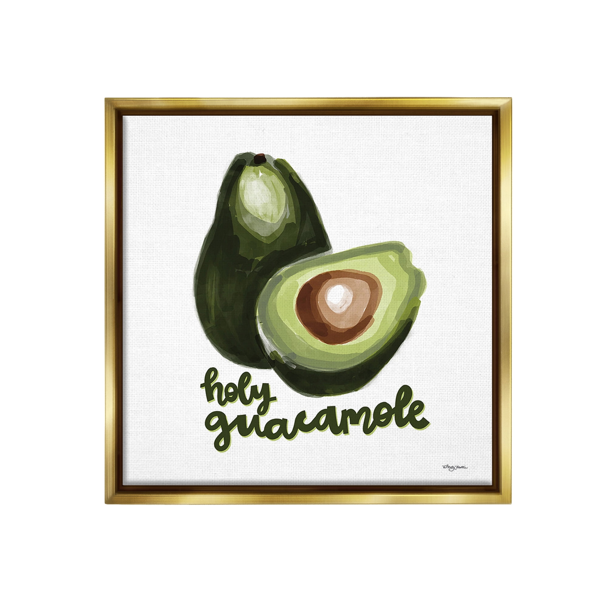 Stupell Industries Holy Guacamole Avocado Food & Beverage Painting Gold Floater Framed Canvas Art Print Wall Art, 18 x 18