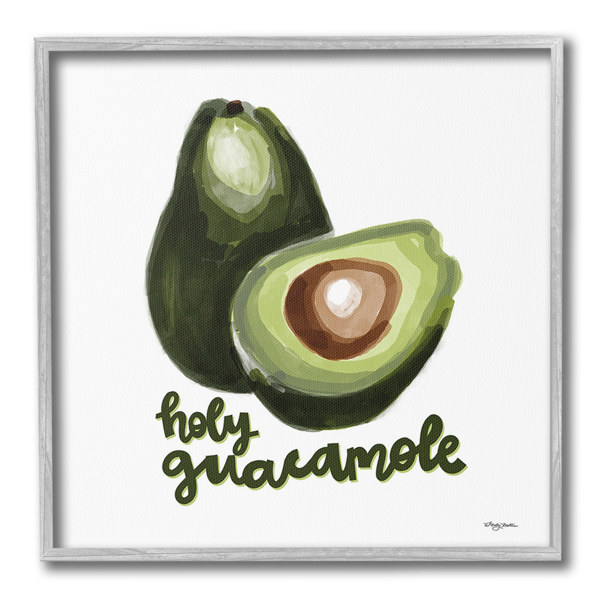 Stupell Industries Holy Guacamole Avocado Food & Beverage Painting Gray Framed Art Print Wall Art, 17 x 17