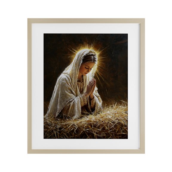 Holy Mary Prayer Brown Framed Print Under Glass, 13 x 16, Made In USA