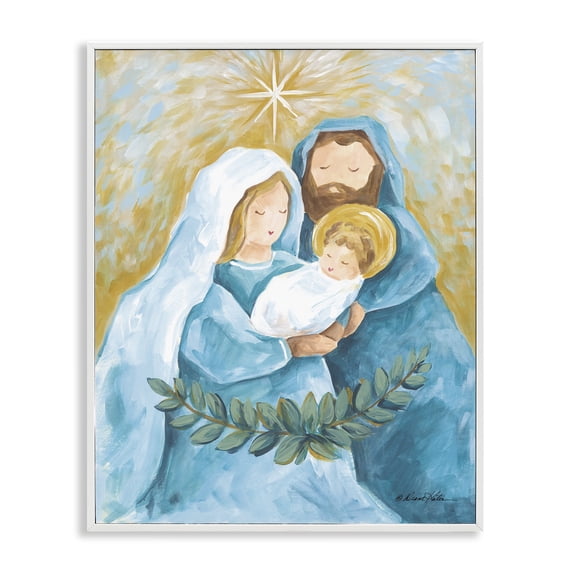 Stupell Industries Transitional Holy Nativity Trio with Garland White Framed Giclee Art, 24 x 30, by Diane Kater