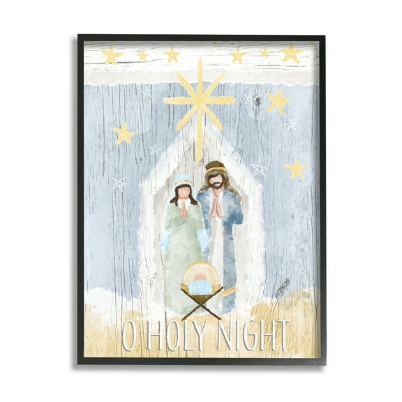 Stupell Industries Holy Night Holiday Nativity Stable Yellow Stars Traditional Painting Black Framed Art Print Wall Art, 11 x 14, Design by Andi Metz
