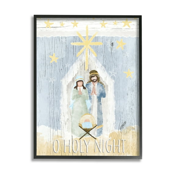 Stupell Industries Holy Night Holiday Nativity Stable Yellow Stars Traditional Painting Black Framed Art Print Wall Art, 24 x 30, Design by Andi Metz