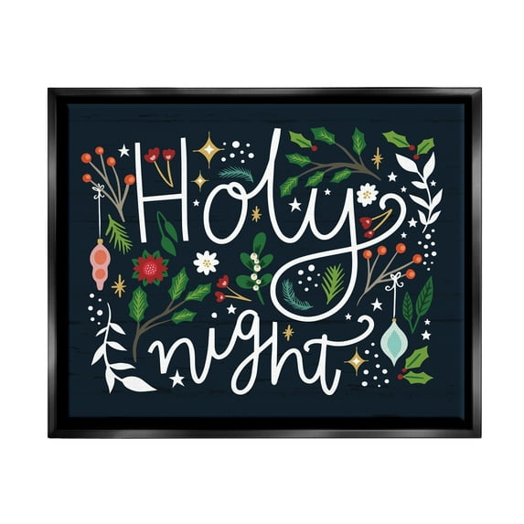 Stupell Industries Holy Night Modern Calligraphy Holiday Winter Botanicals Graphic Art Jet Black Floating Framed Canvas Print Wall Art, Design by Louise Allen
