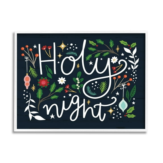 Stupell Industries Holy Night Modern Calligraphy Holiday Winter Botanicals Graphic Art White Framed Art Print Wall Art, Design by Louise Allen