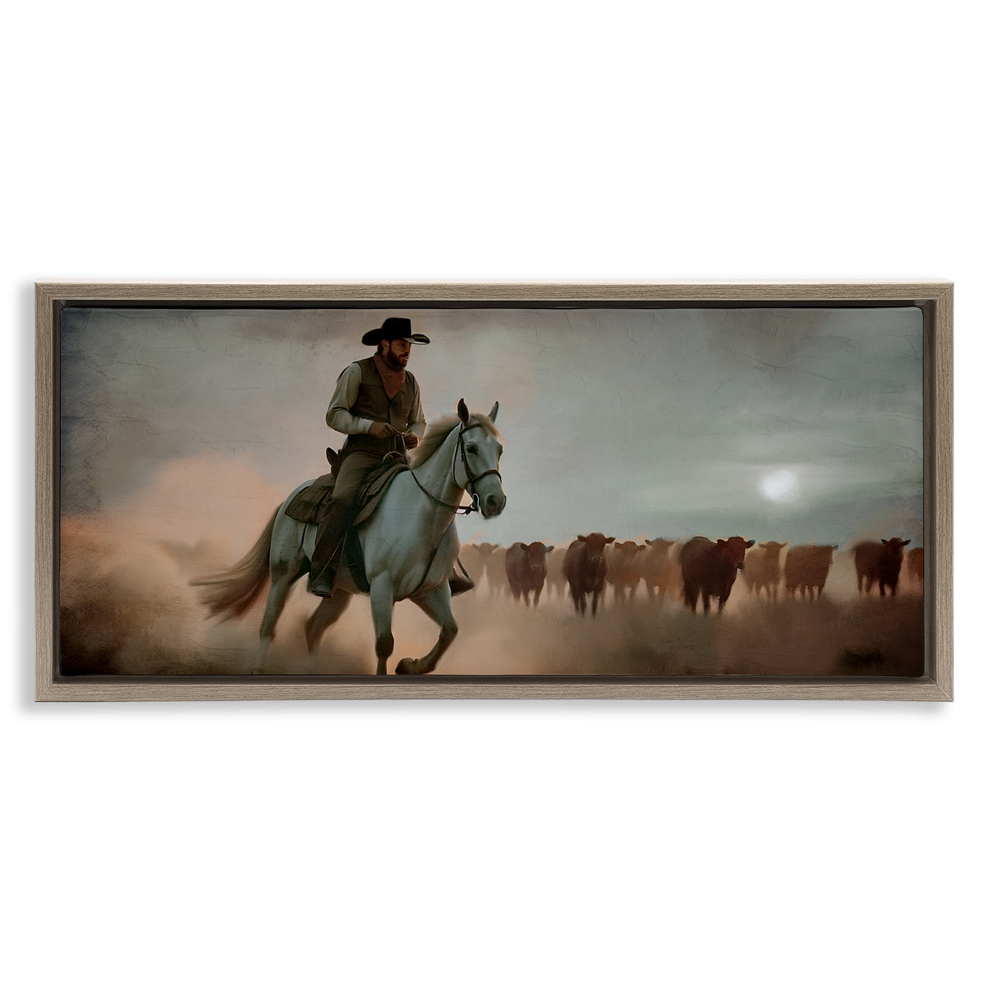 Stupell Industries Home Bound Cowboy Brown Framed Floater Canvas Wall Art, design by Kim Allen