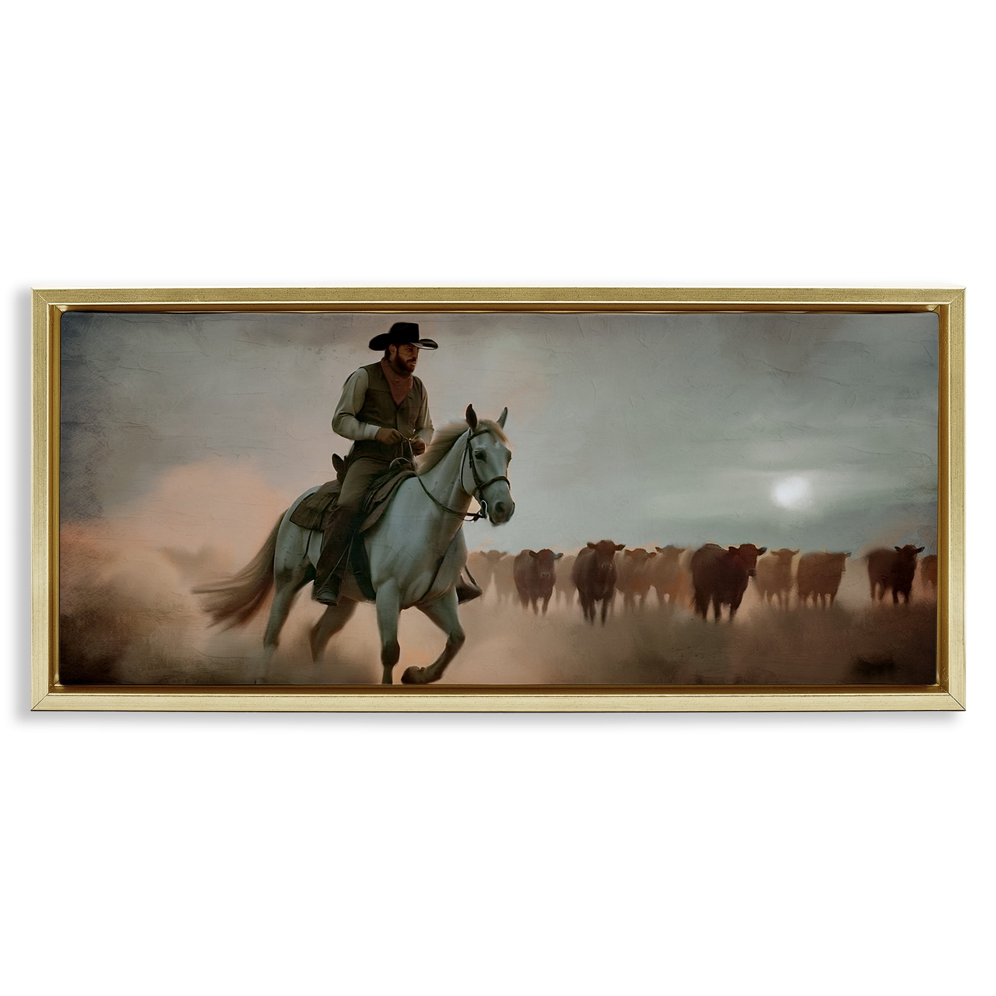 Stupell Industries Home Bound Cowboy Gold Framed Floater Canvas Wall Art, design by Kim Allen