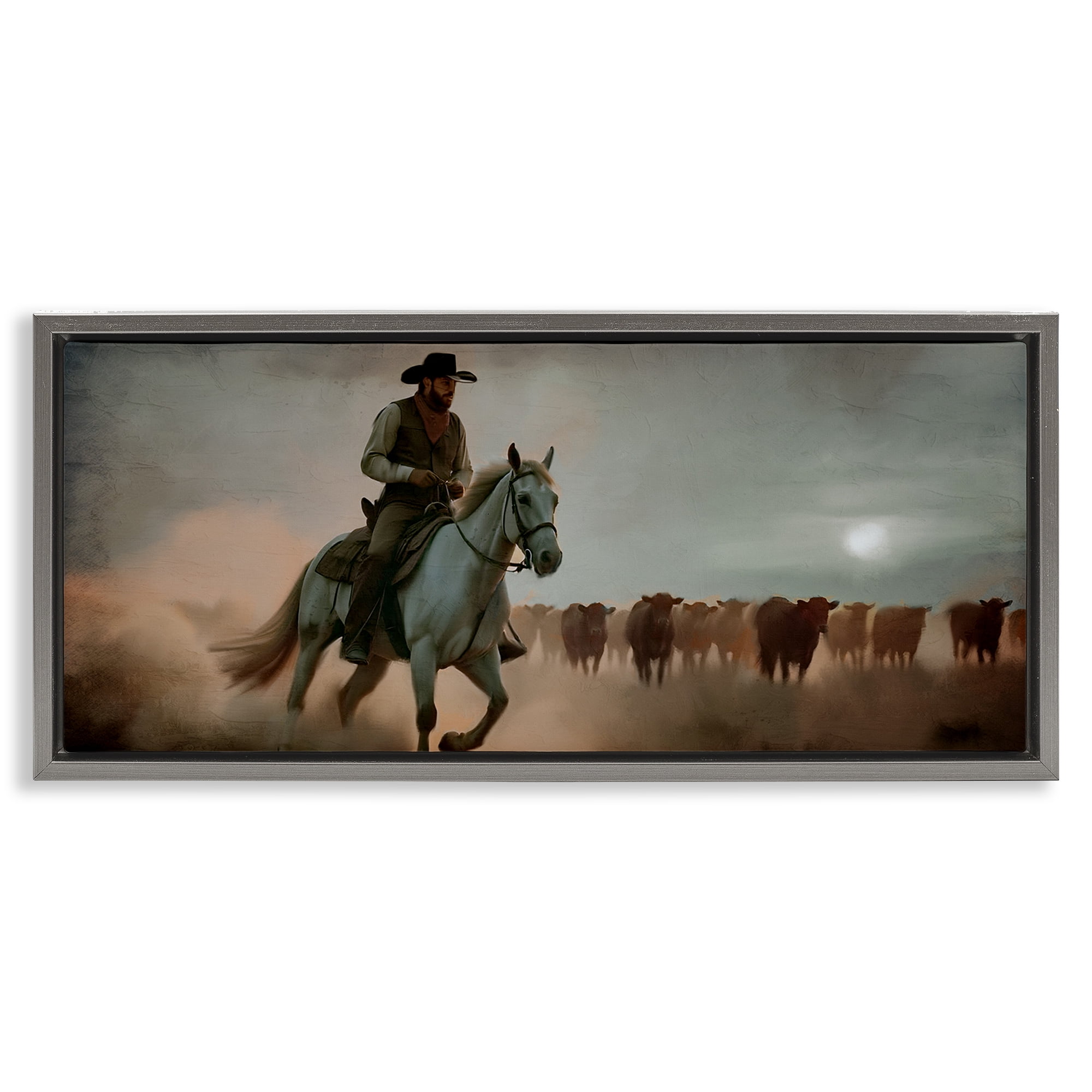 Stupell Industries Home Bound Cowboy Gray Framed Floater Canvas Wall Art, design by Kim Allen