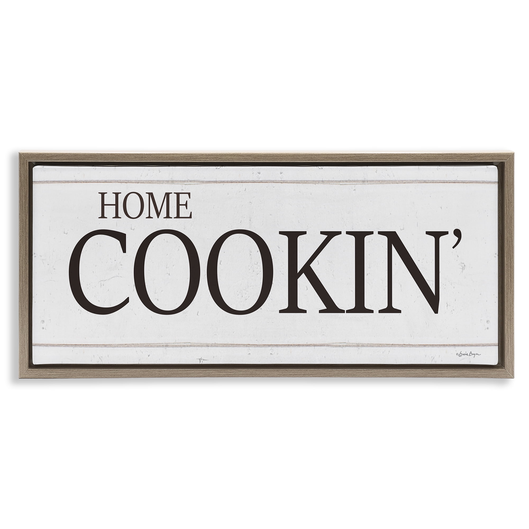 Stupell Industries Home Cookin' Phrase Food & Beverage Painting Brown Floater Framed Art Print Wall Art, 31 x 14