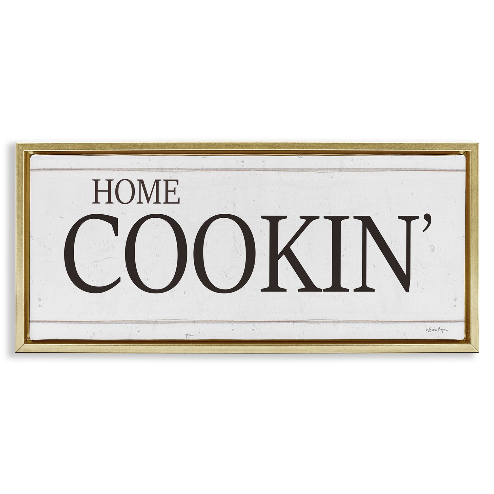 Stupell Industries Home Cookin' Phrase Food & Beverage Painting Gold Floater Framed Art Print Wall Art, 31 x 14