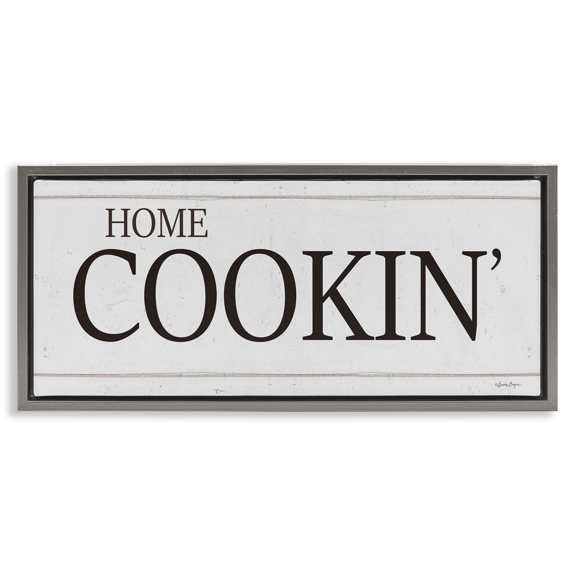 Stupell Industries Home Cookin' Phrase Food & Beverage Painting Gray Floater Framed Art Print Wall Art, 25 x 11