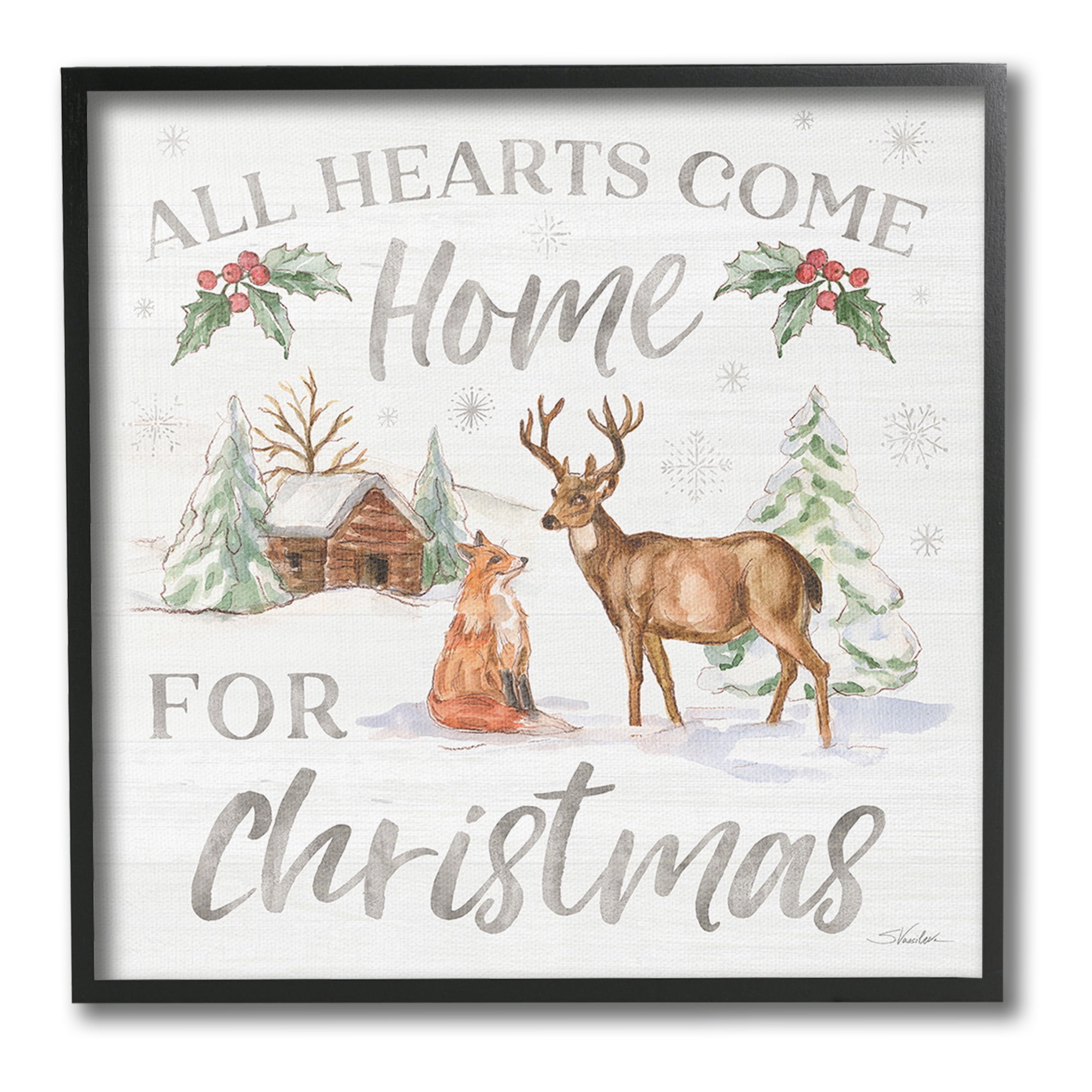 Stupell Industries Home For Christmas Phrase Holiday Painting Black Framed Art Print Wall Art, 24 x 24