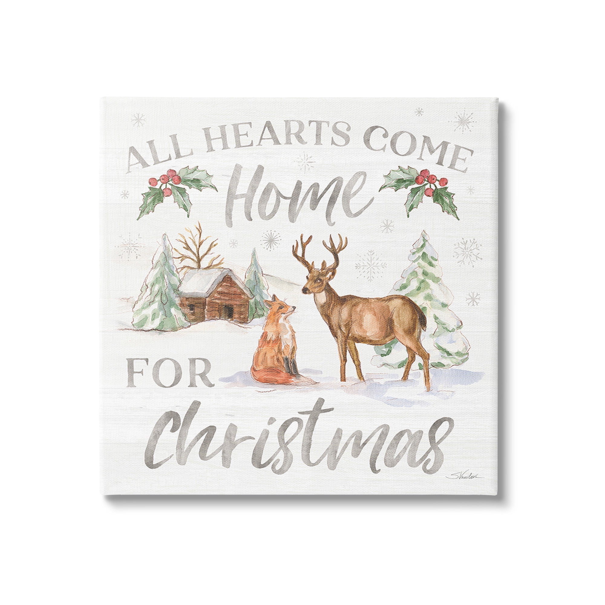 Stupell Industries Home For Christmas Phrase Holiday Painting Gallery Wrapped Canvas Art Print Wall Art, 24 x 24