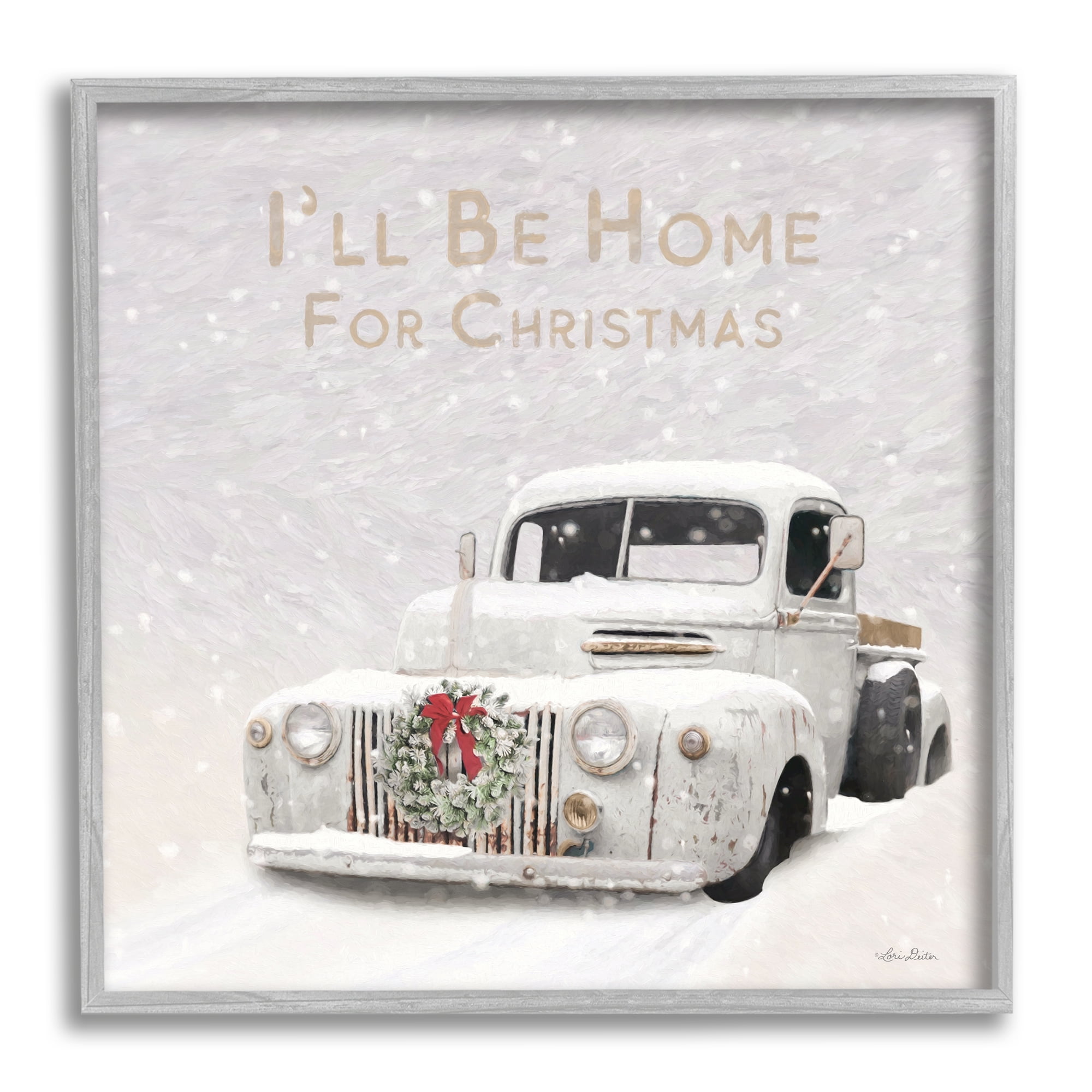 Stupell Industries Home For Christmas Phrase Holiday Painting Gray Framed Art Print Wall Art, 12 x 12