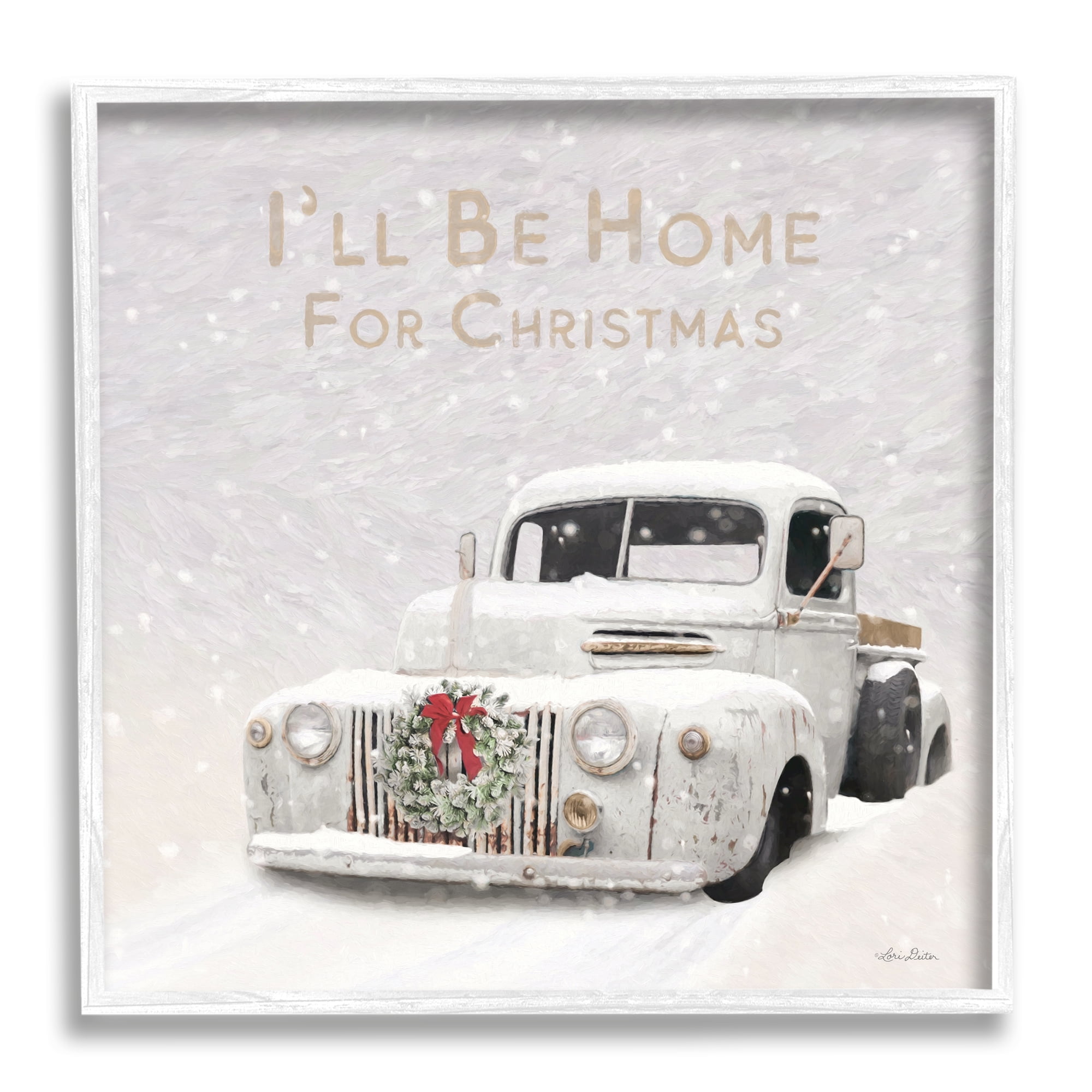 Stupell Industries Home For Christmas Phrase Holiday Painting White Framed Art Print Wall Art, 17 x 17