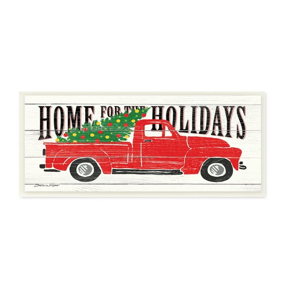 Stupell Industries Home For Holidays Phrase Vintage Red Truck Christmas, 17 x 7, Design by Stephanie Workman Marrott