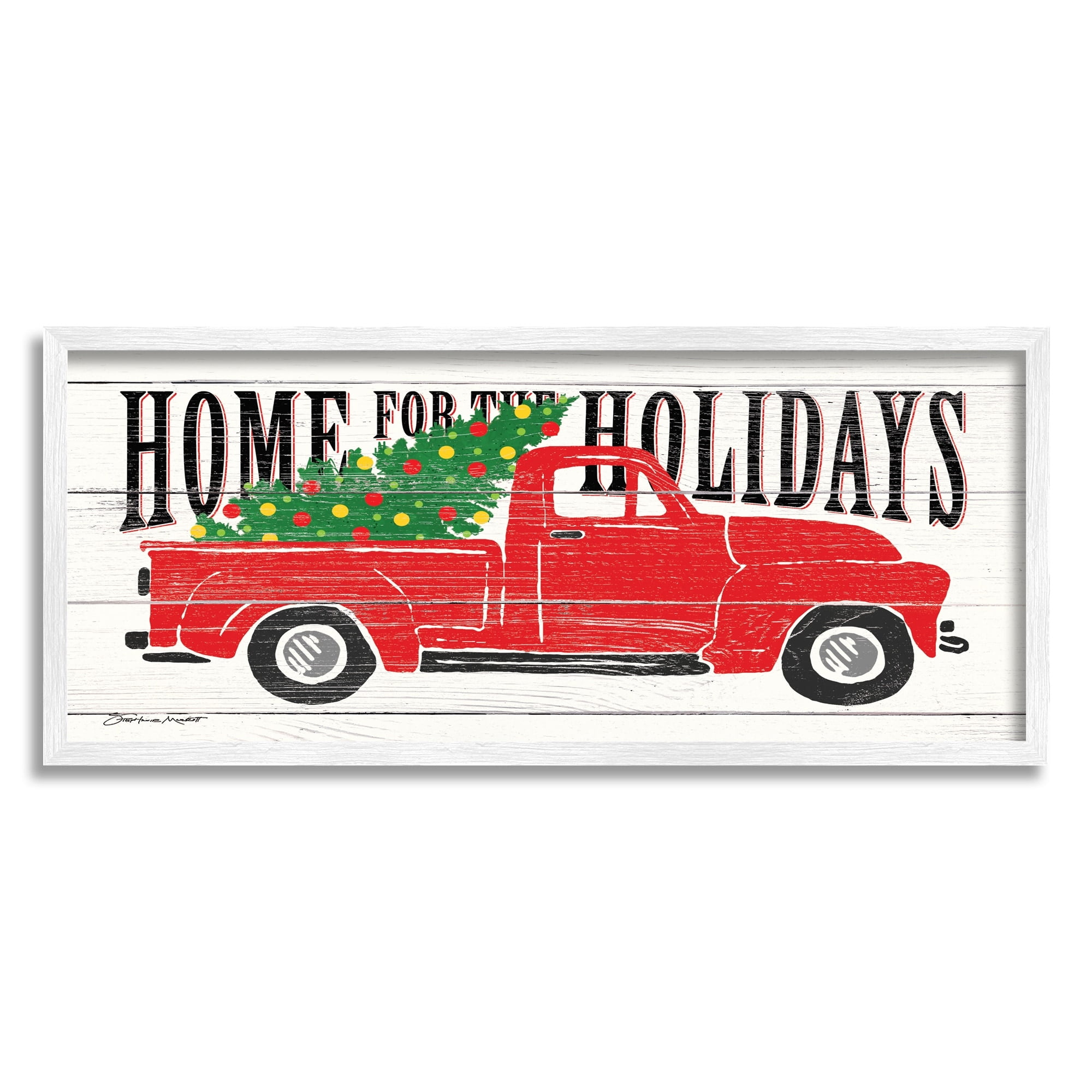 Stupell Industries Home For Holidays Phrase Vintage Red Truck Christmas, 24 x 10, Design by Stephanie Workman Marrott