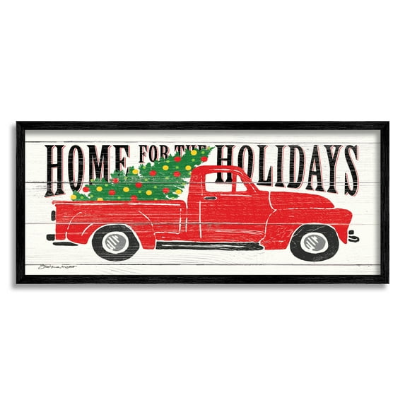 Stupell Industries Home For Holidays Phrase Vintage Red Truck Christmas, 24 x 10, Design by Stephanie Workman Marrott
