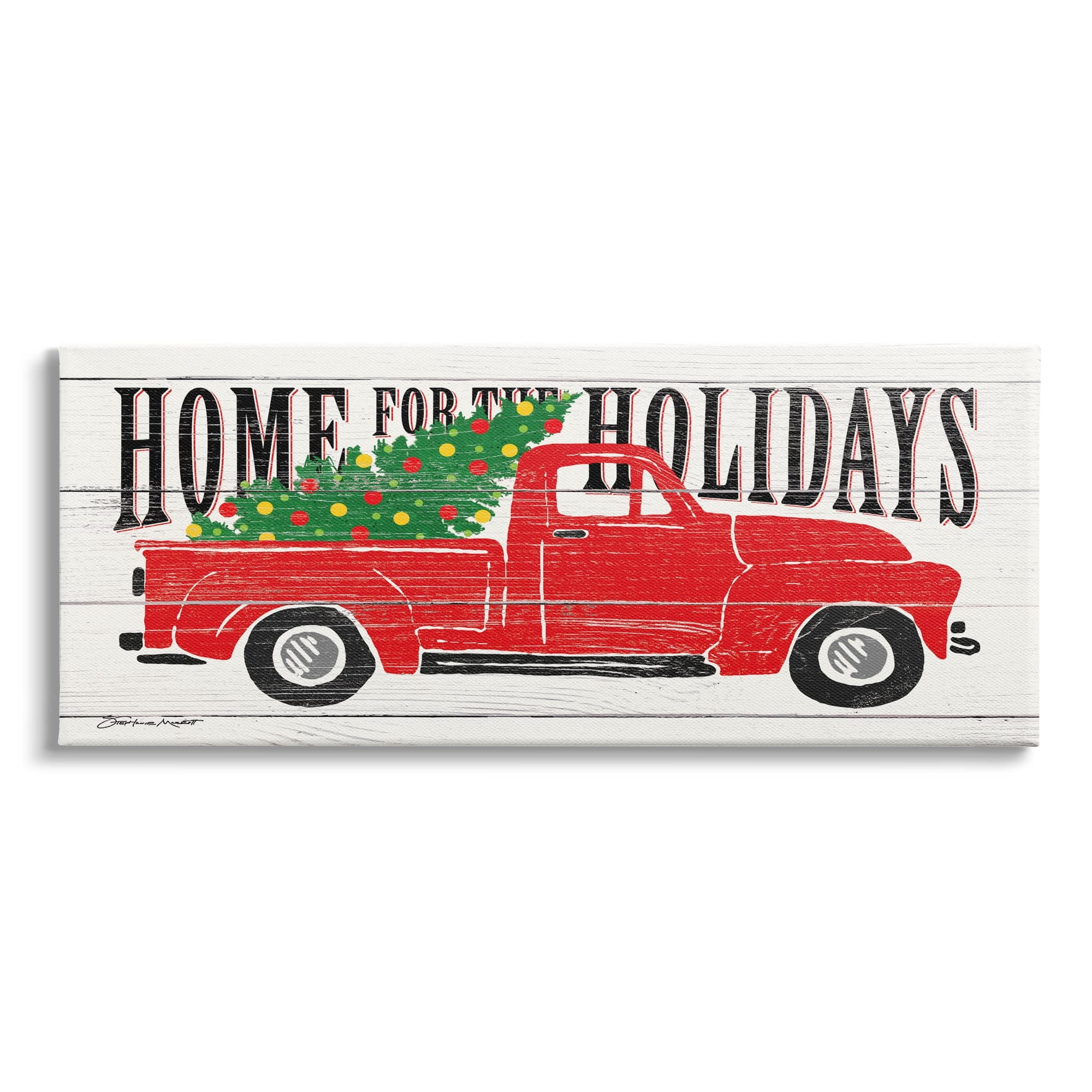 Stupell Industries Home For Holidays Phrase Vintage Red Truck Christmas, 40 x 17, Design by Stephanie Workman Marrott