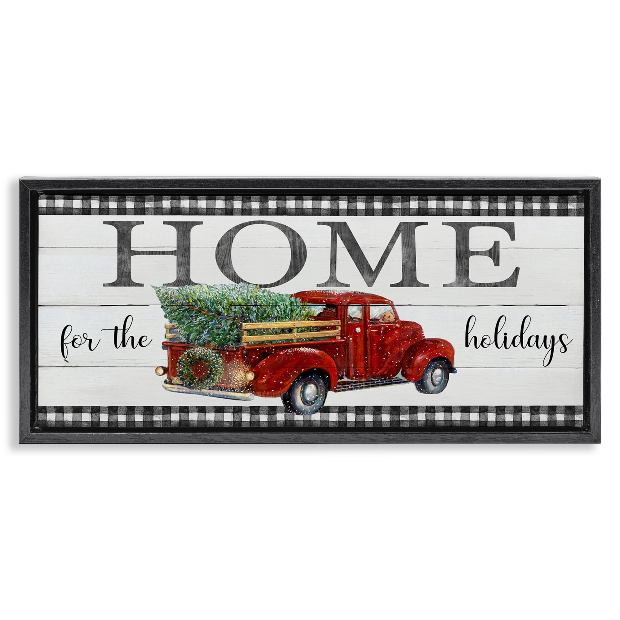 Stupell Industries Home For Holidays Truck Holiday Painting Black Floater Framed Canvas Art Prints Wall Art, 31 x 14