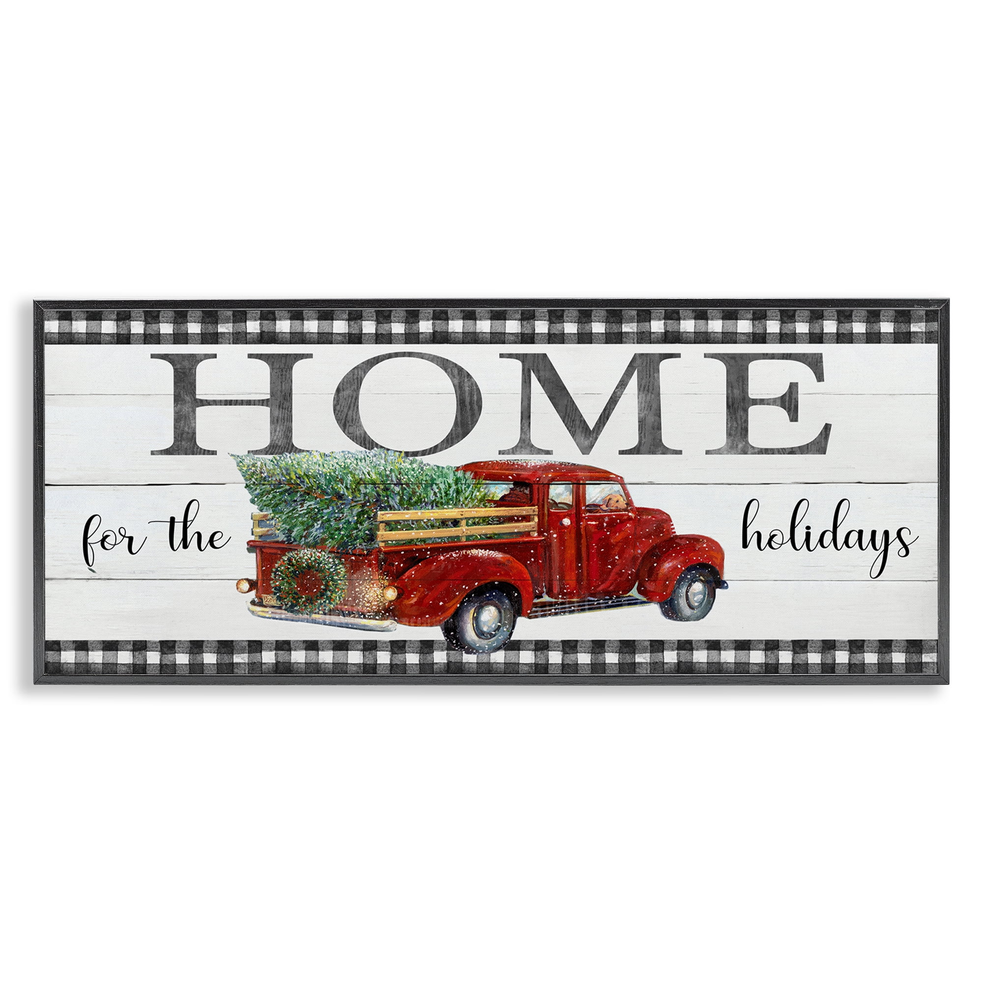 Stupell Industries Home For Holidays Truck Holiday Painting Black Framed Art Prints Wall Art, 30 x 13