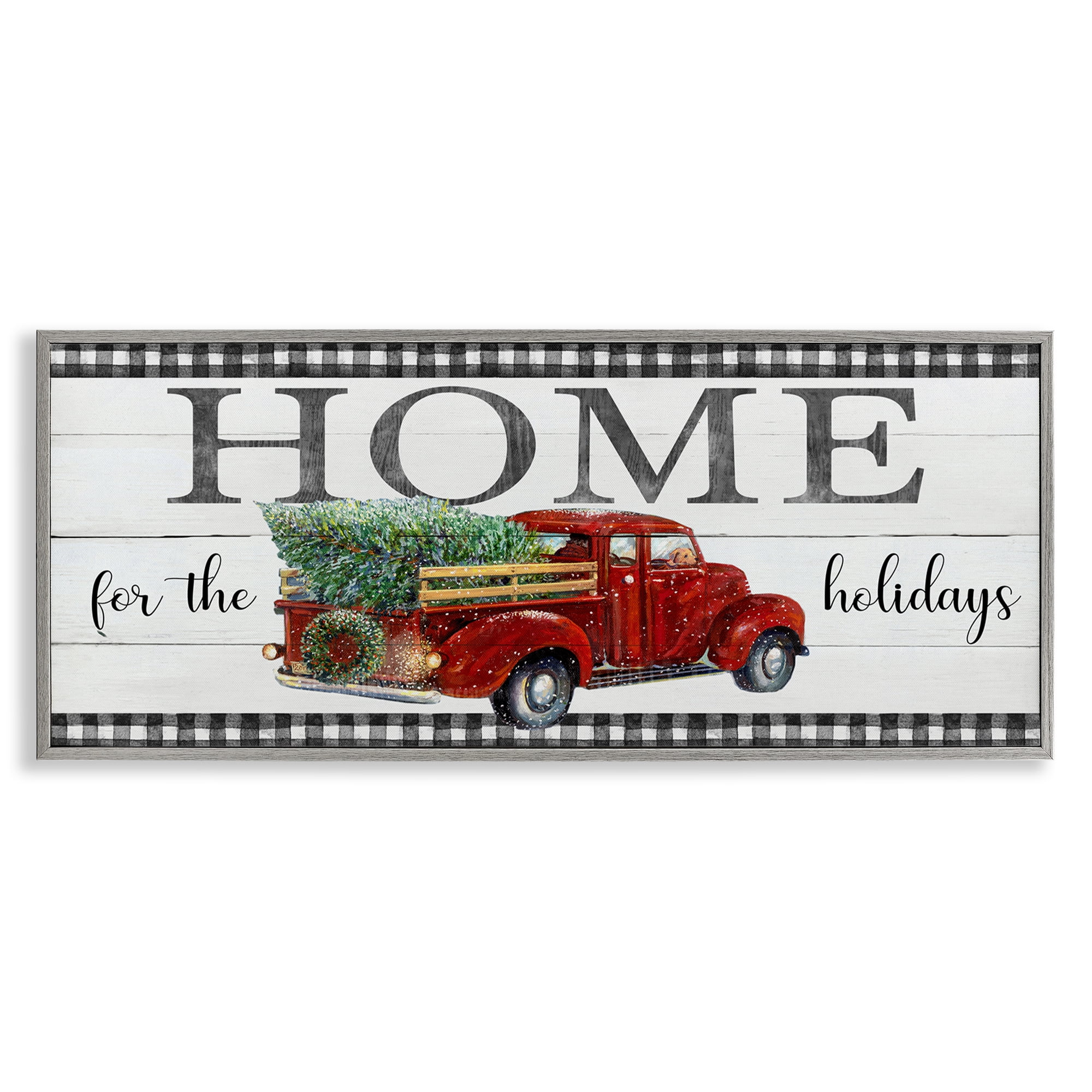 Stupell Industries Home For Holidays Truck Holiday Painting Gray Framed Art Prints Wall Art, 24 x 10