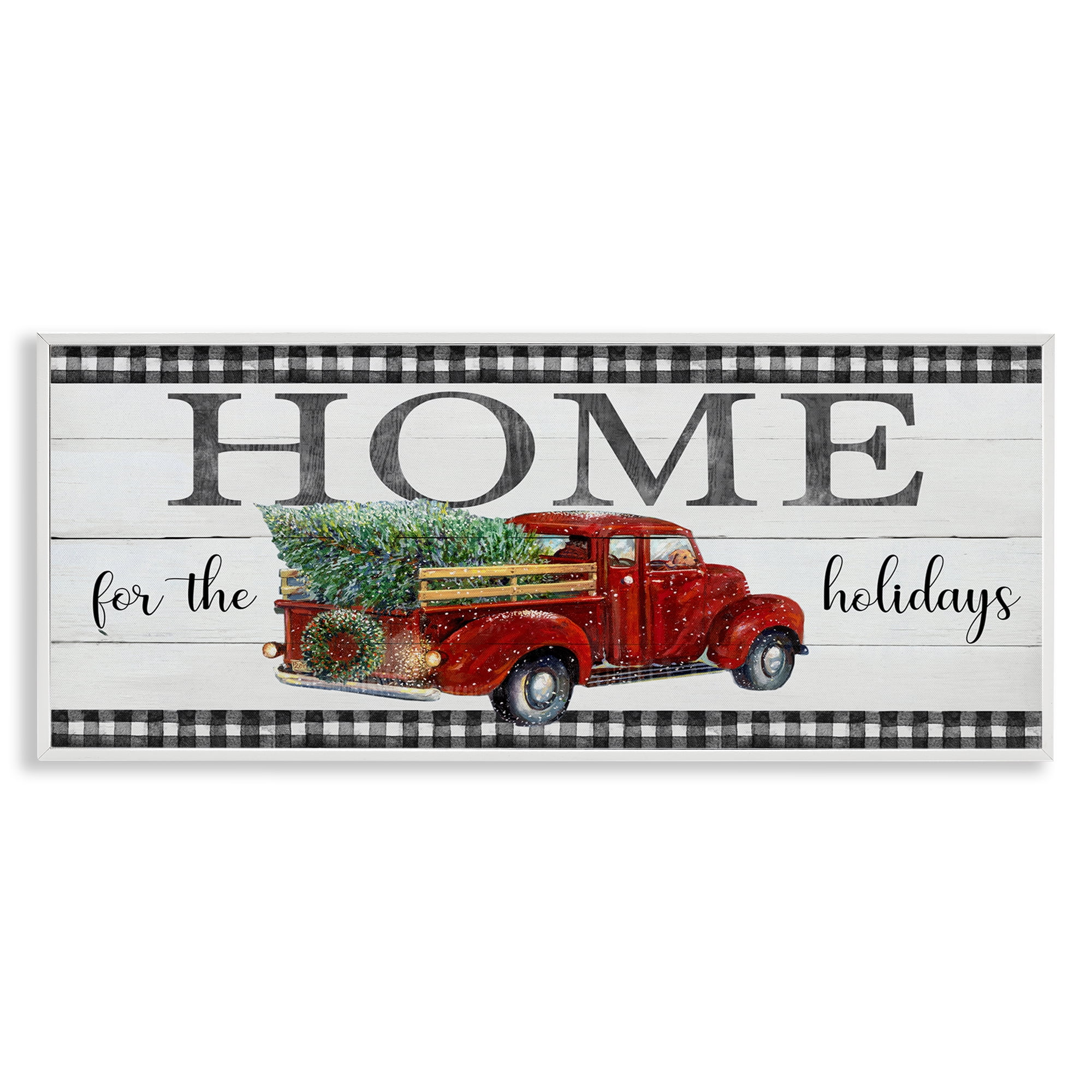 Stupell Industries Home For Holidays Truck Holiday Painting White Framed Art Prints Wall Art, 30 x 13