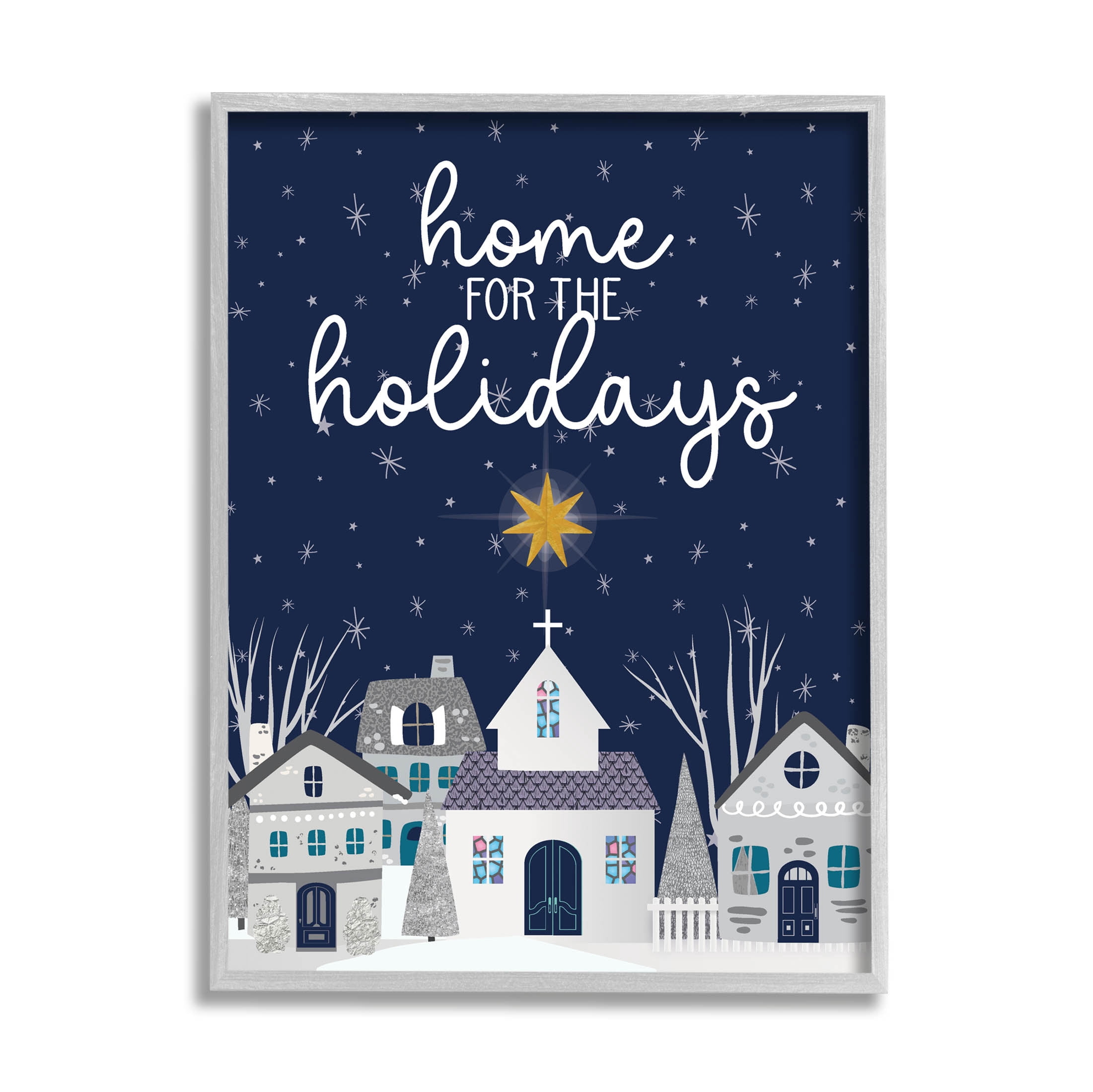 Stupell Industries Home For The Holidays Night Sky Graphic Art Gray Framed Art Print Wall Art, Design by Linda Birtel