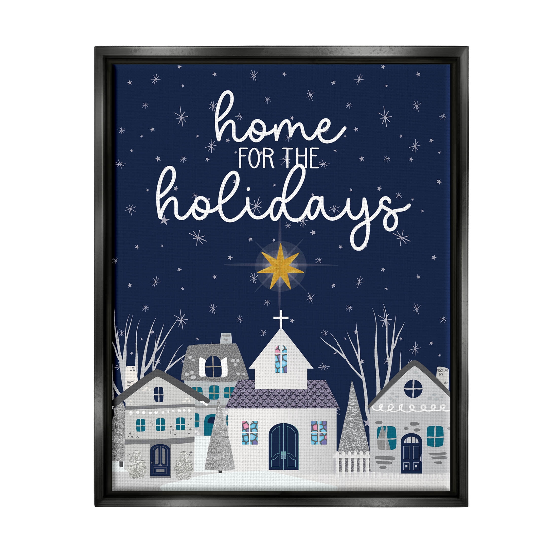 Stupell Industries Home For The Holidays Night Sky Graphic Art Jet Black Floating Framed Canvas Print Wall Art, Design by Linda Birtel