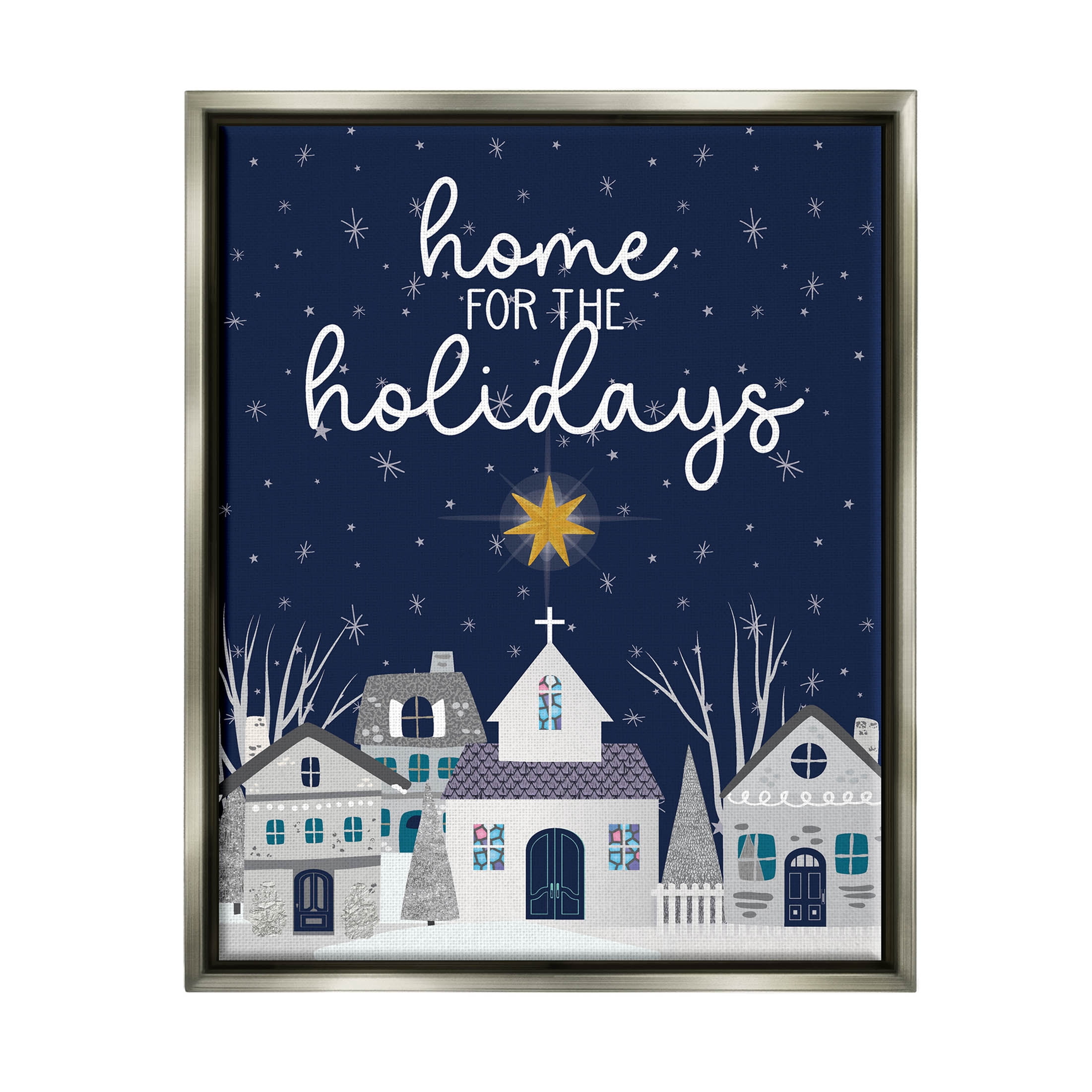 Stupell Industries Home For The Holidays Night Sky Graphic Art Luster Gray Floating Framed Canvas Print Wall Art, Design by Linda Birtel