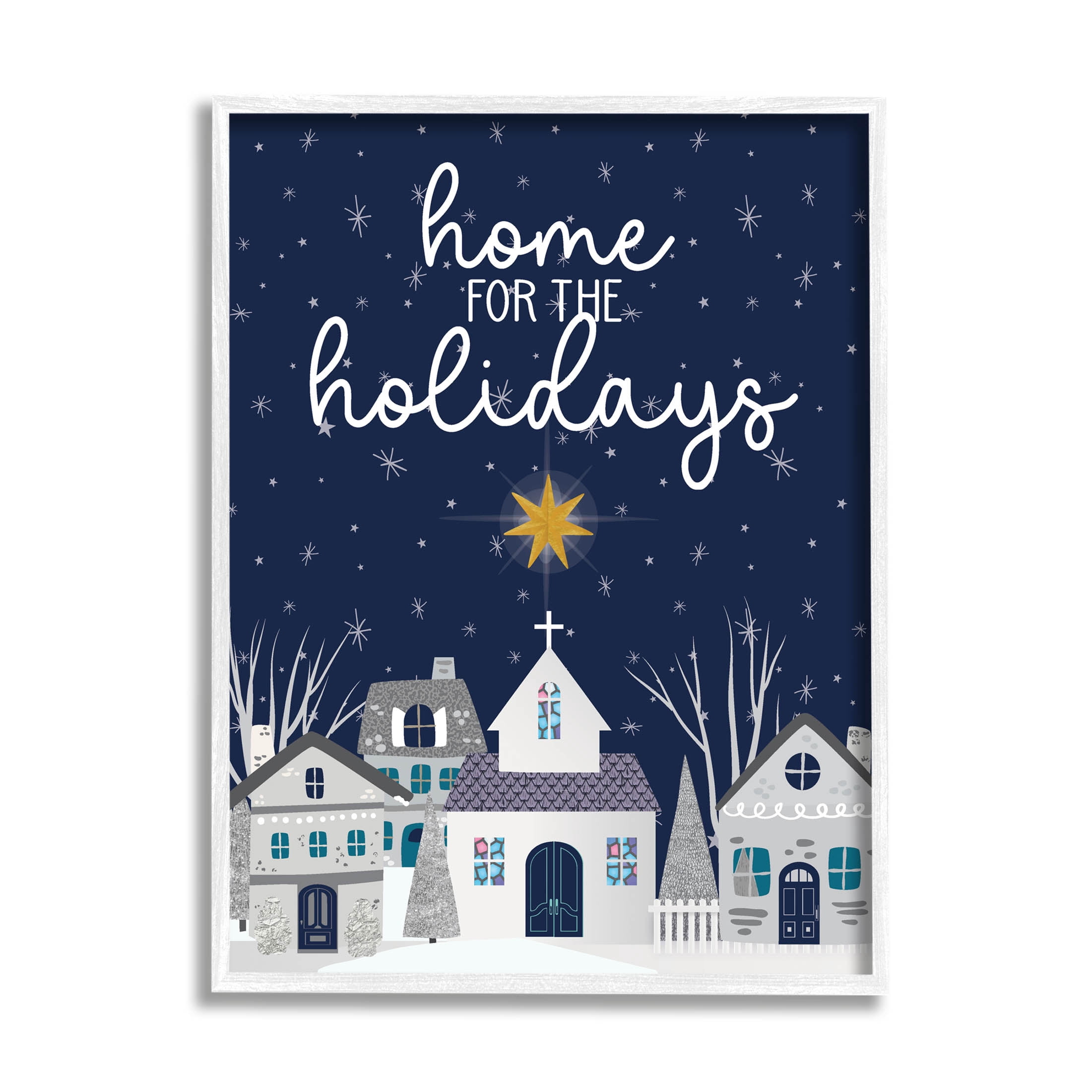 Stupell Industries Home For The Holidays Night Sky Graphic Art White Framed Art Print Wall Art, Design by Linda Birtel