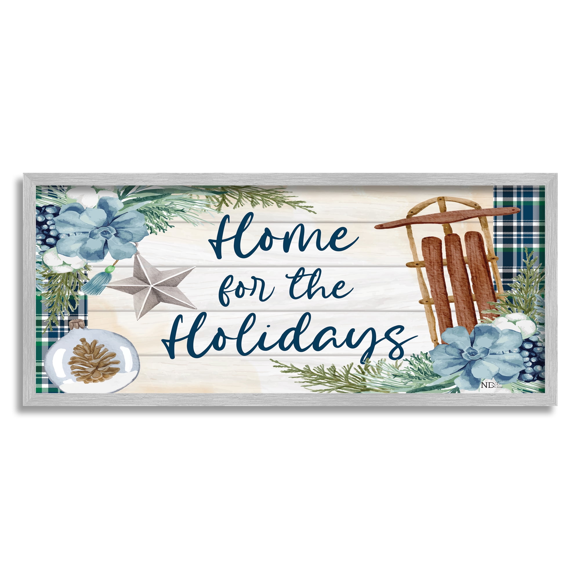 Stupell Industries Home For The Holidays Tartan Holiday Painting Gray Framed Art Print Wall Art