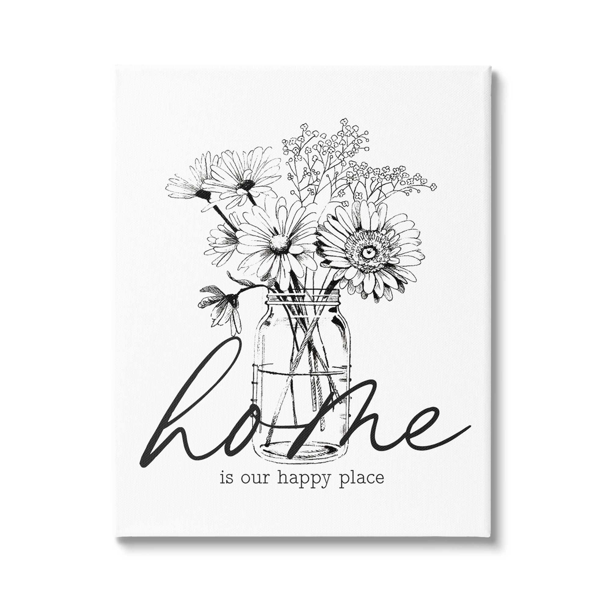 Stupell Industries Home Happy Place Flower Blossoms Jar Bouquet Graphic Art Gallery Wrapped Canvas Print Wall Art, Design by Lettered and Lined