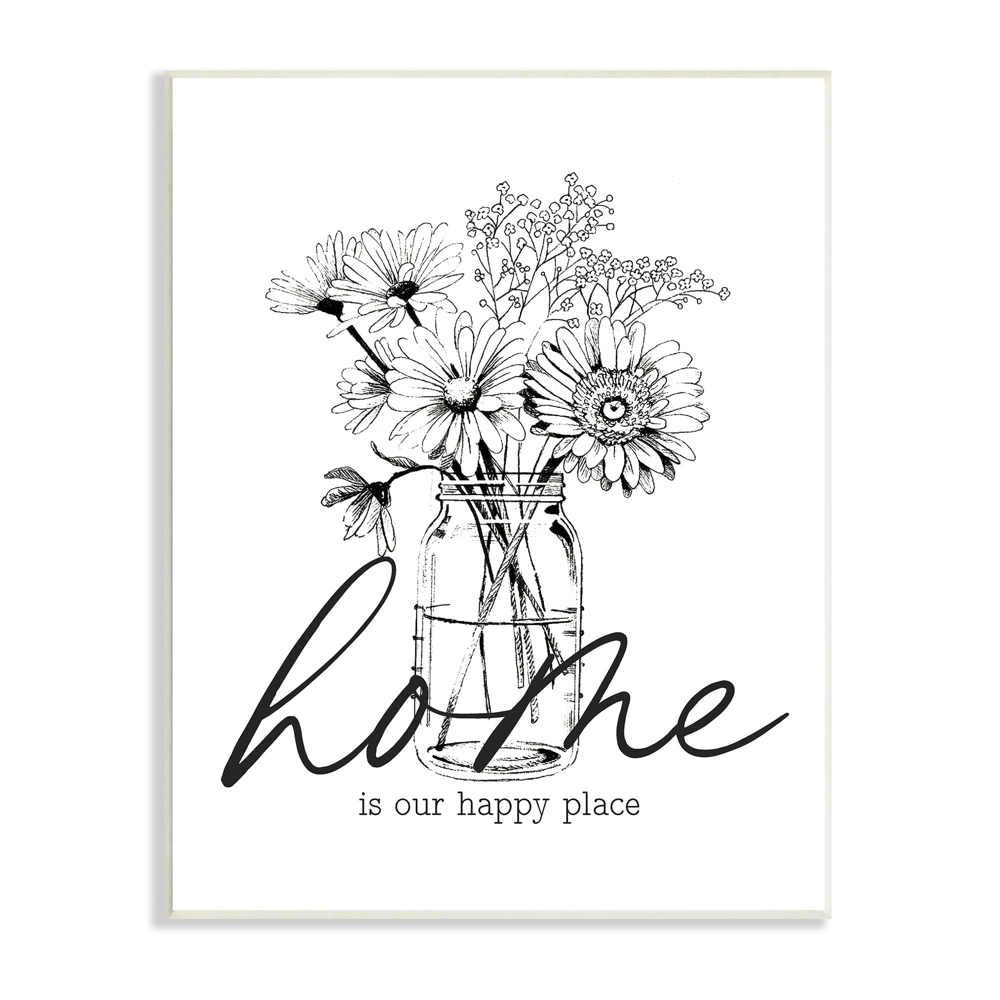 Stupell Industries Home Happy Place Flower Blossoms Jar Bouquet Graphic Art Unframed Art Print Wall Art, Design by Lettered and Lined