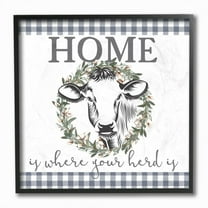 Stupell Industries Home Herd Cow Animal Farm Rustic Blue Word Design Framed Giclee Texturized Art by Kimberly Allen