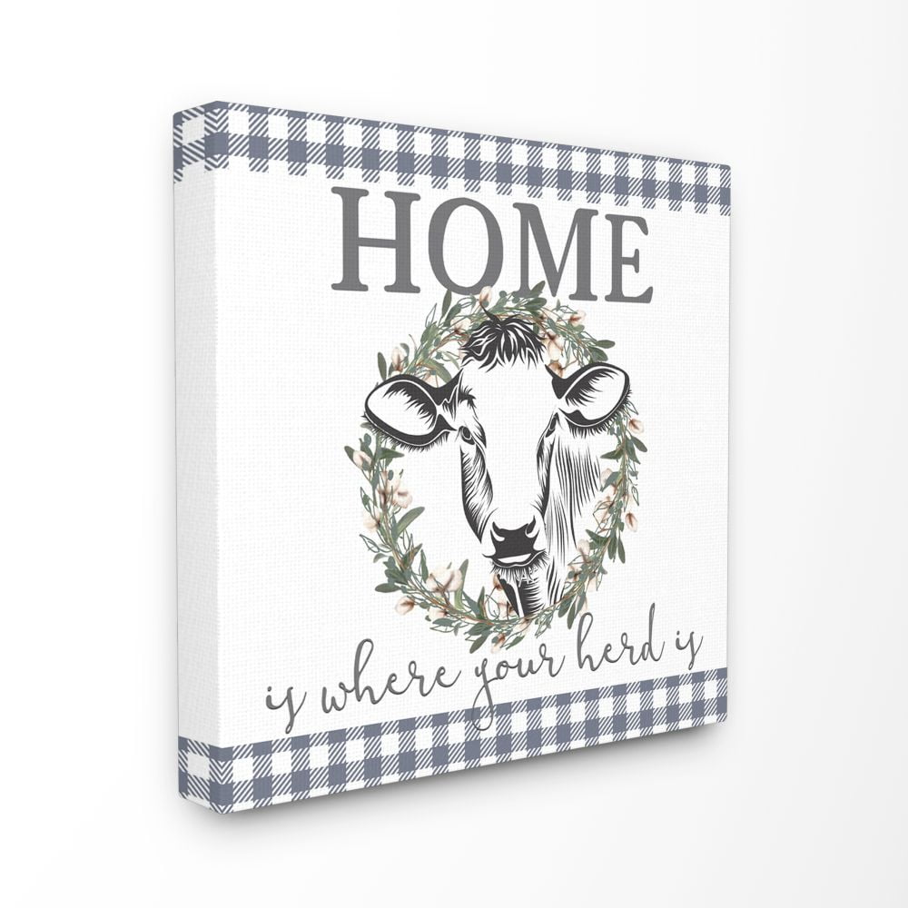 Stupell Industries Home Herd Cow Animal Farm Rustic Blue Word Design XL Canvas Wall Art by Kimberly Allen