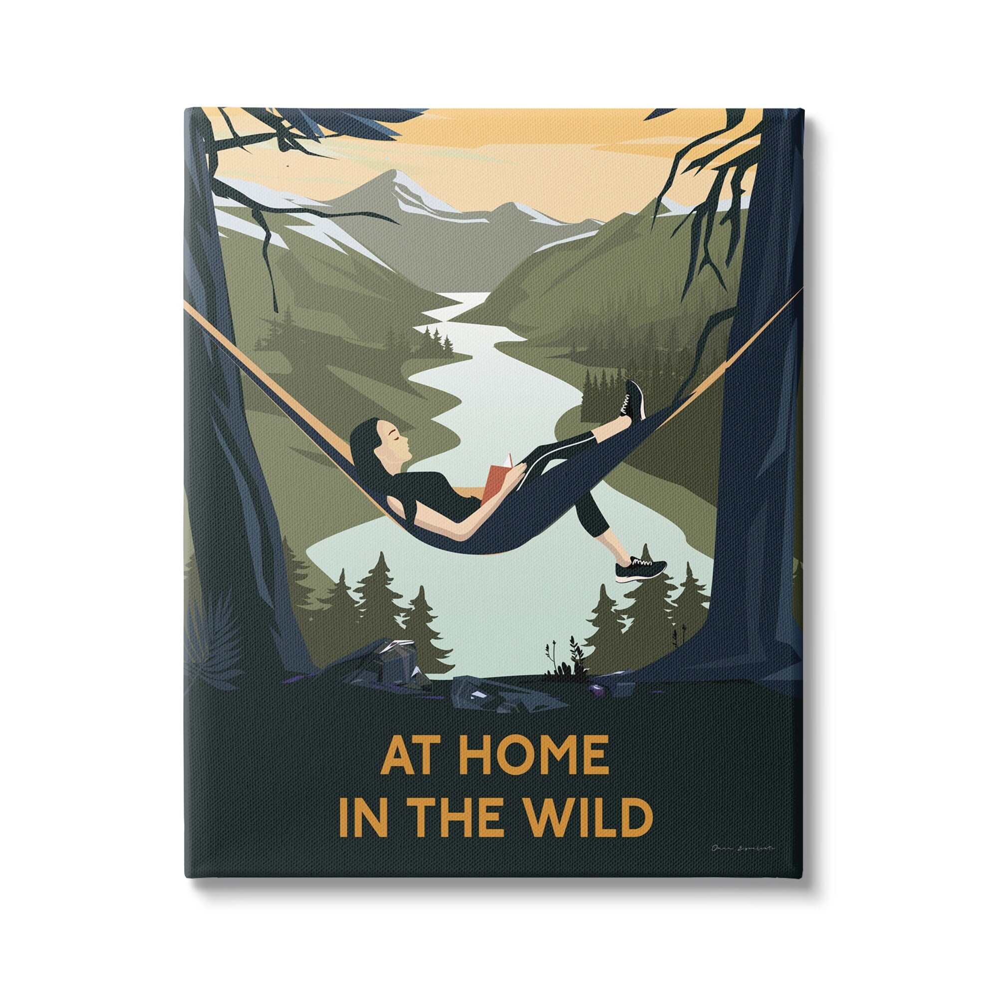 Stupell Industries Home In Wild Mountainside River Landscape Hammock Girl Canvas Wall Art, 24 x 30, Design by Omar Escalante
