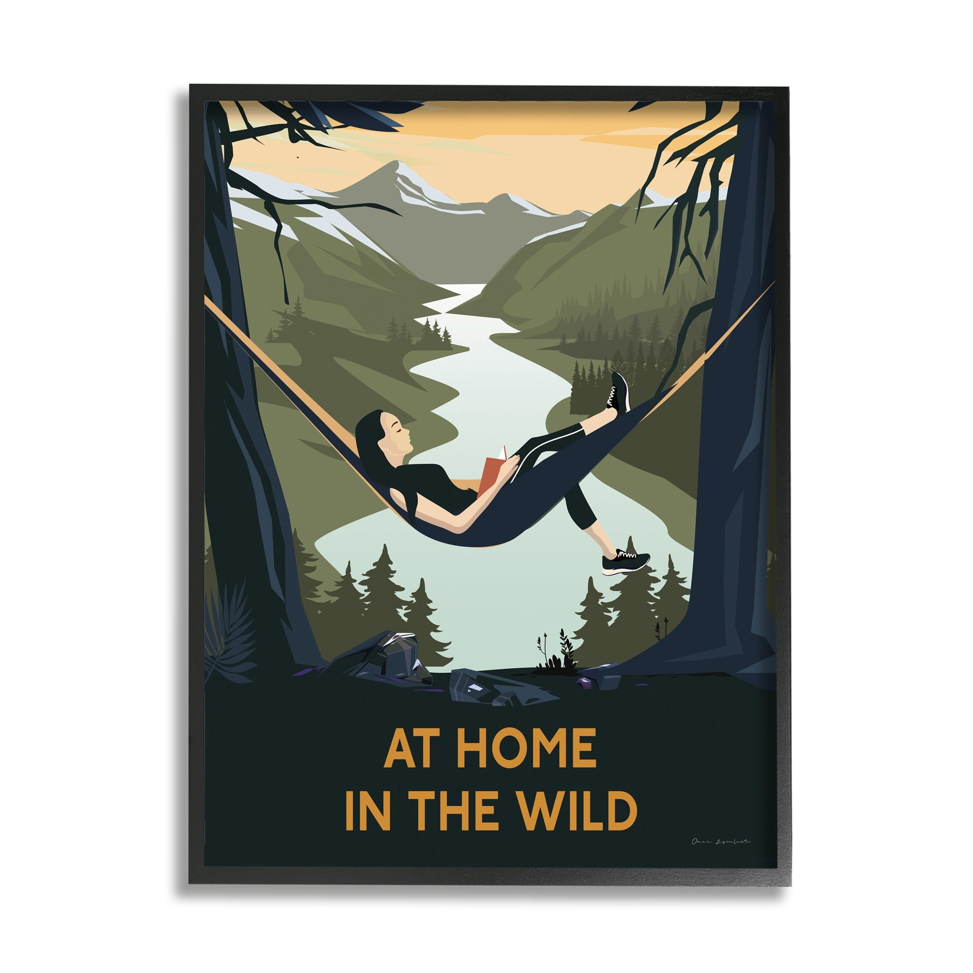 Stupell Industries Home In Wild Mountainside River Landscape Hammock Girl Framed Wall Art, 11 x 14, Design by Omar Escalante