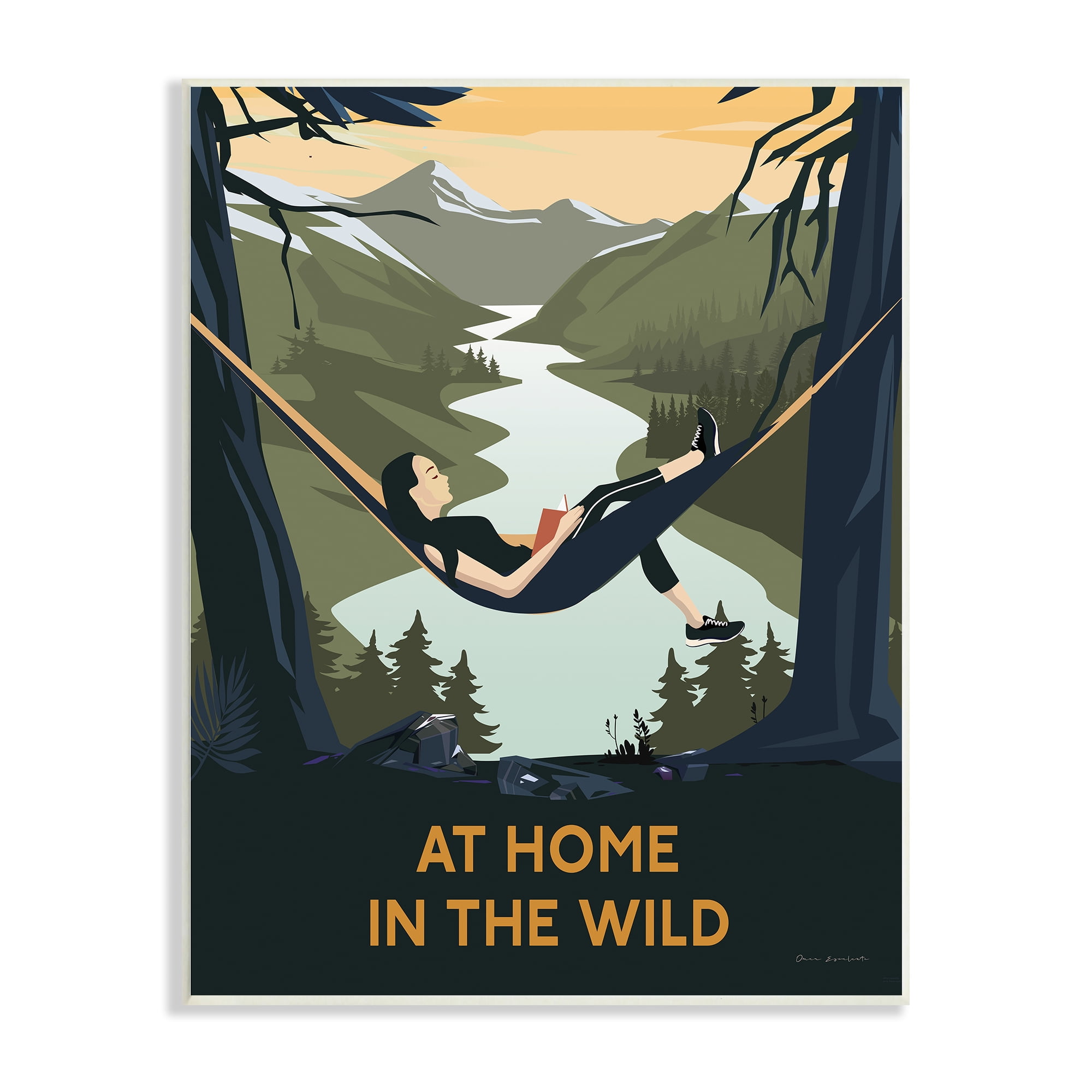 Stupell Industries Home In Wild Mountainside River Landscape Hammock Girl Wood Wall Art, 13 x 19, Design by Omar Escalante