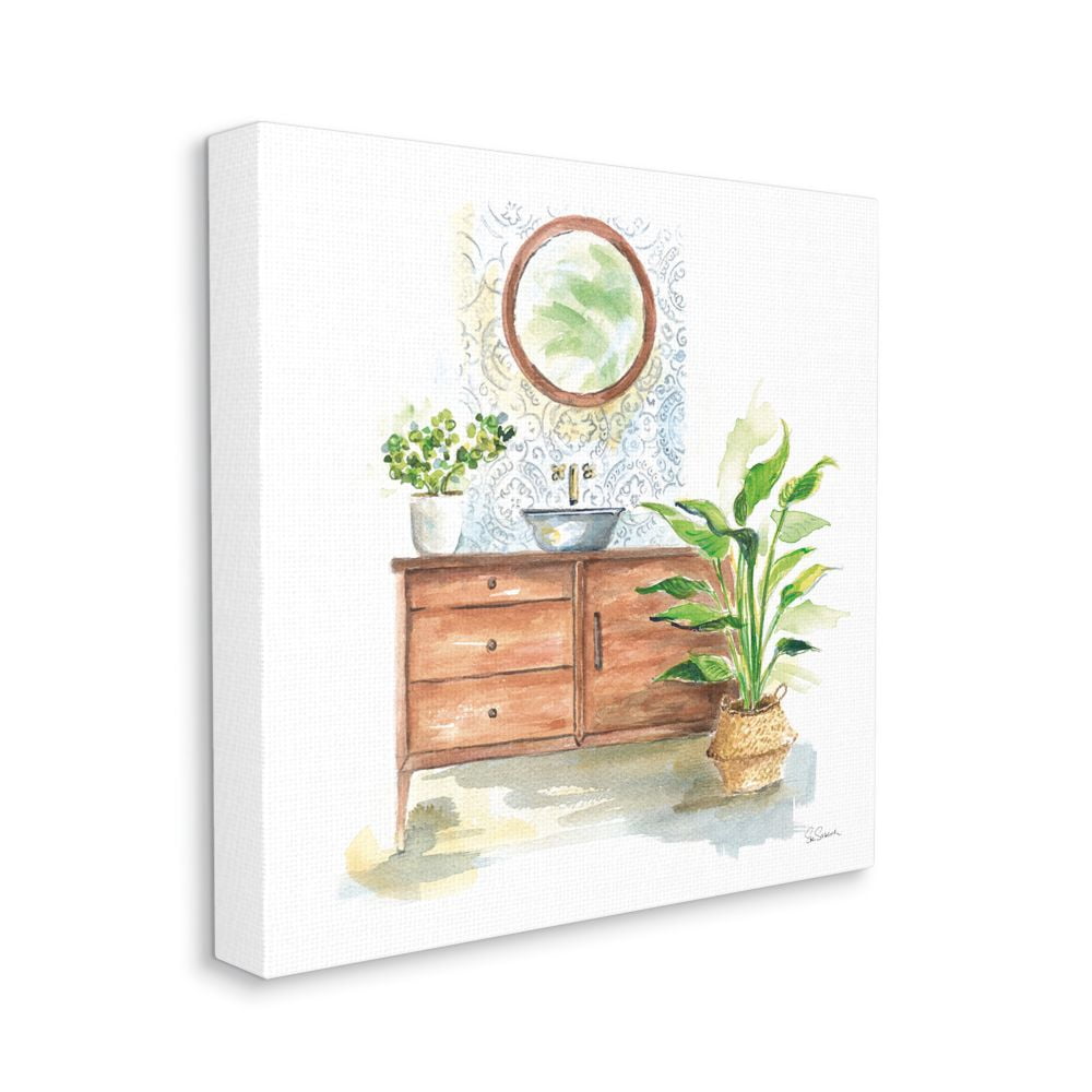 Stupell Industries Home Interior Bathroom Vanity Cabinets Blue Brown Painting Canvas Wall Art Design by Sue Schlabach, 36" x 36"