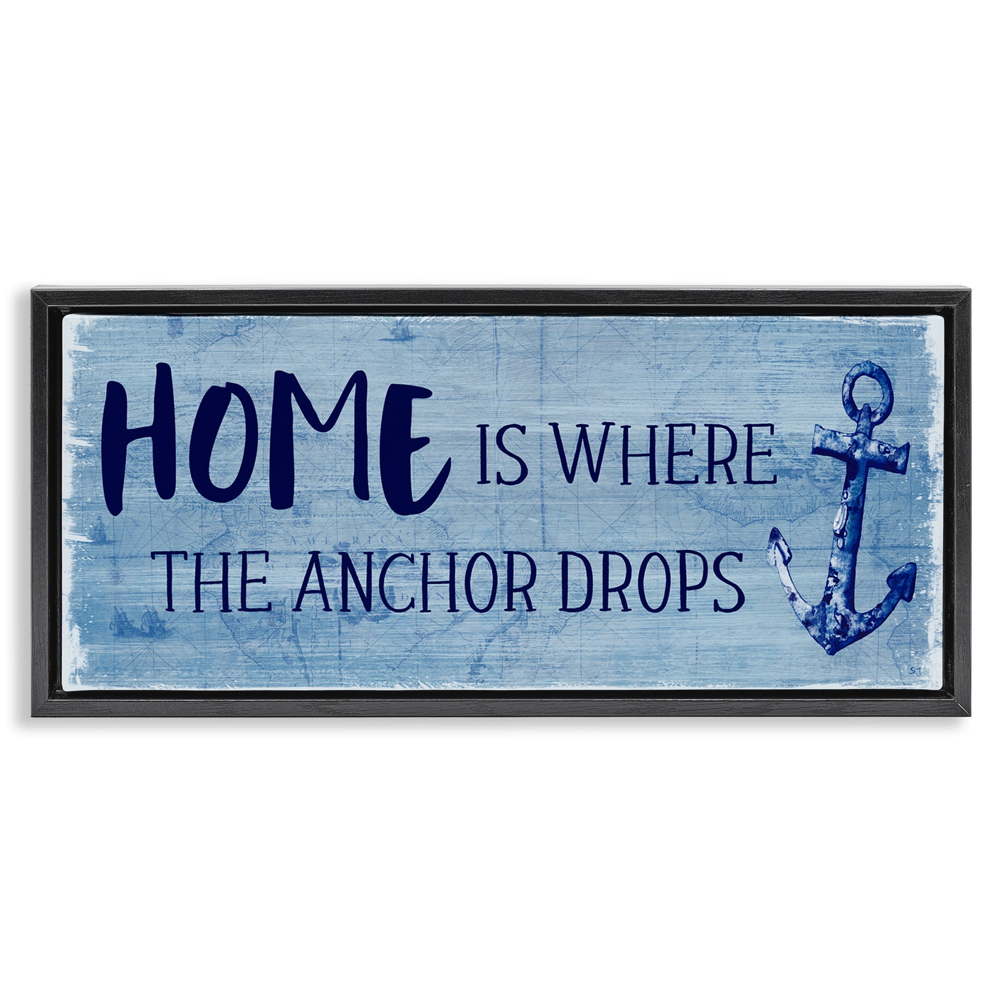 Stupell Industries Home Is Where Anchor Drops Nature Painting Black Floater Framed Canvas Art Print Wall Art, 31 x 14