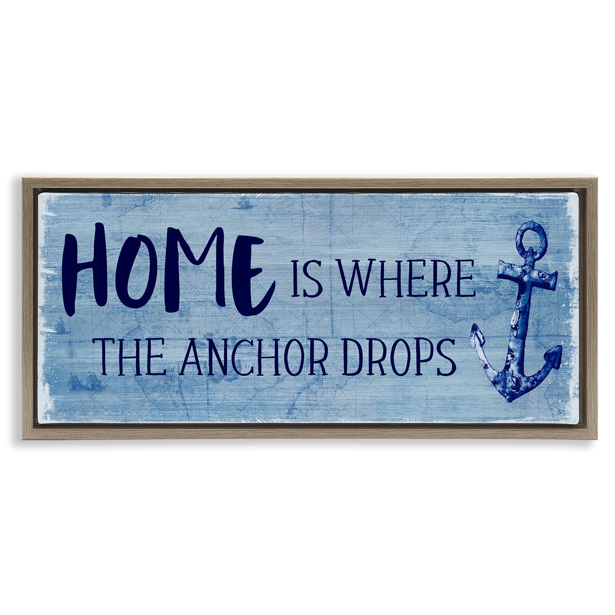 Stupell Industries Home Is Where Anchor Drops Nature Painting Brown Floater Framed Canvas Art Print Wall Art, 31 x 14