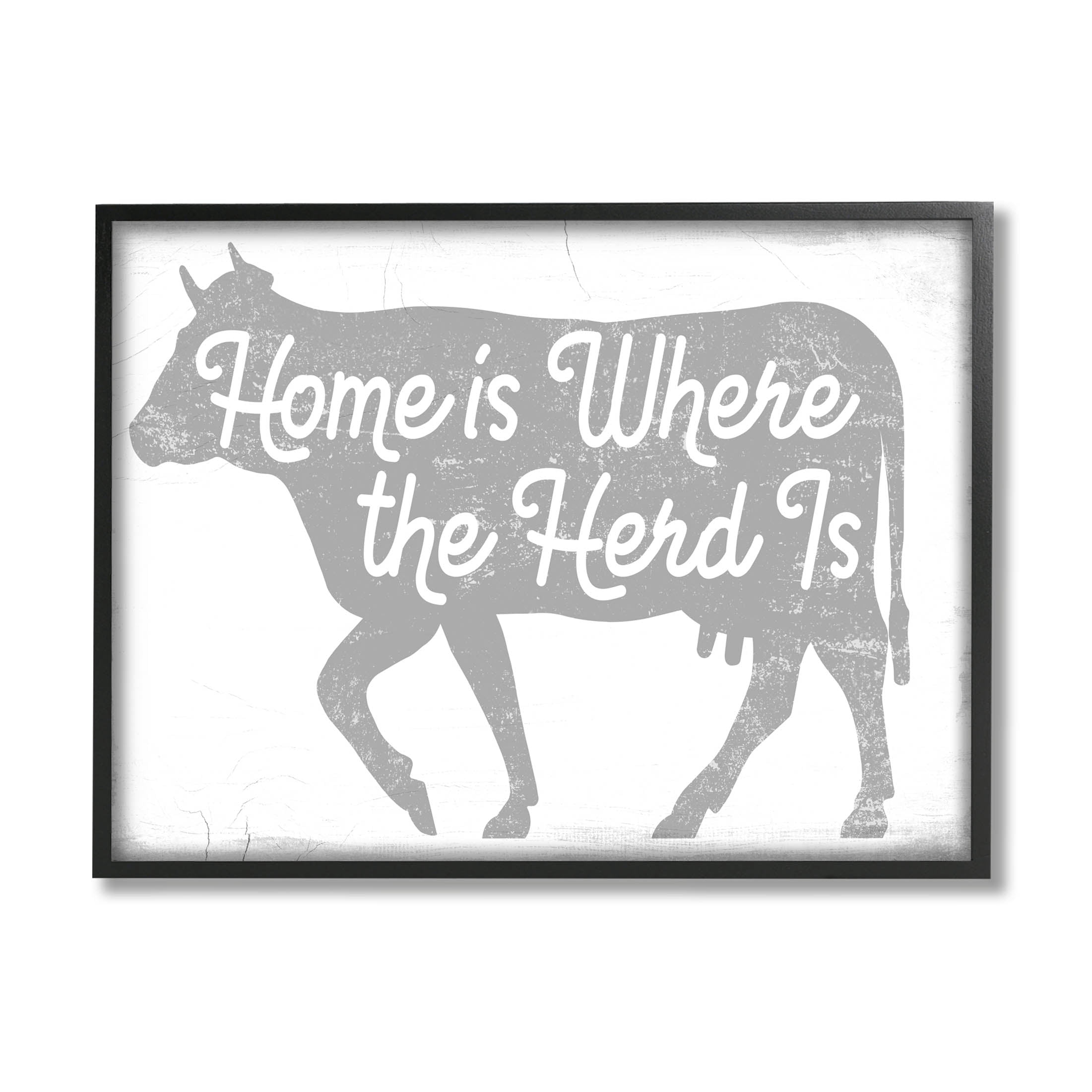 Stupell Industries Home Is Where Herd Is Phrase Graphic Art Black Framed Art Print Wall Art, Design by Lil' Rue