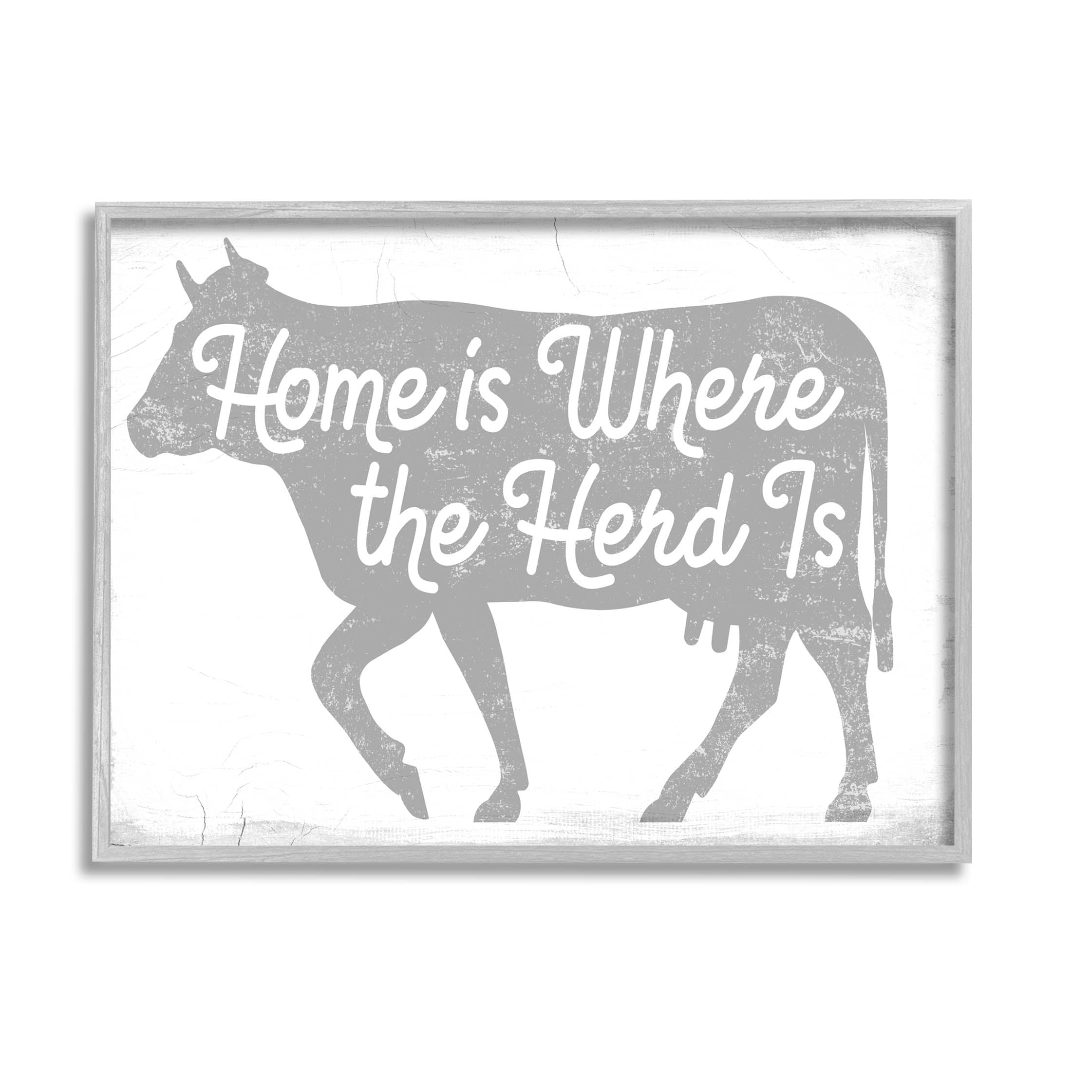 Stupell Industries Home Is Where Herd Is Phrase Graphic Art Gray Framed Art Print Wall Art, Design by Lil' Rue