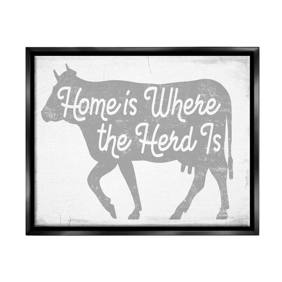 Stupell Industries Home Is Where Herd Is Phrase Graphic Art Jet Black Floating Framed Canvas Print Wall Art, Design by Lil' Rue