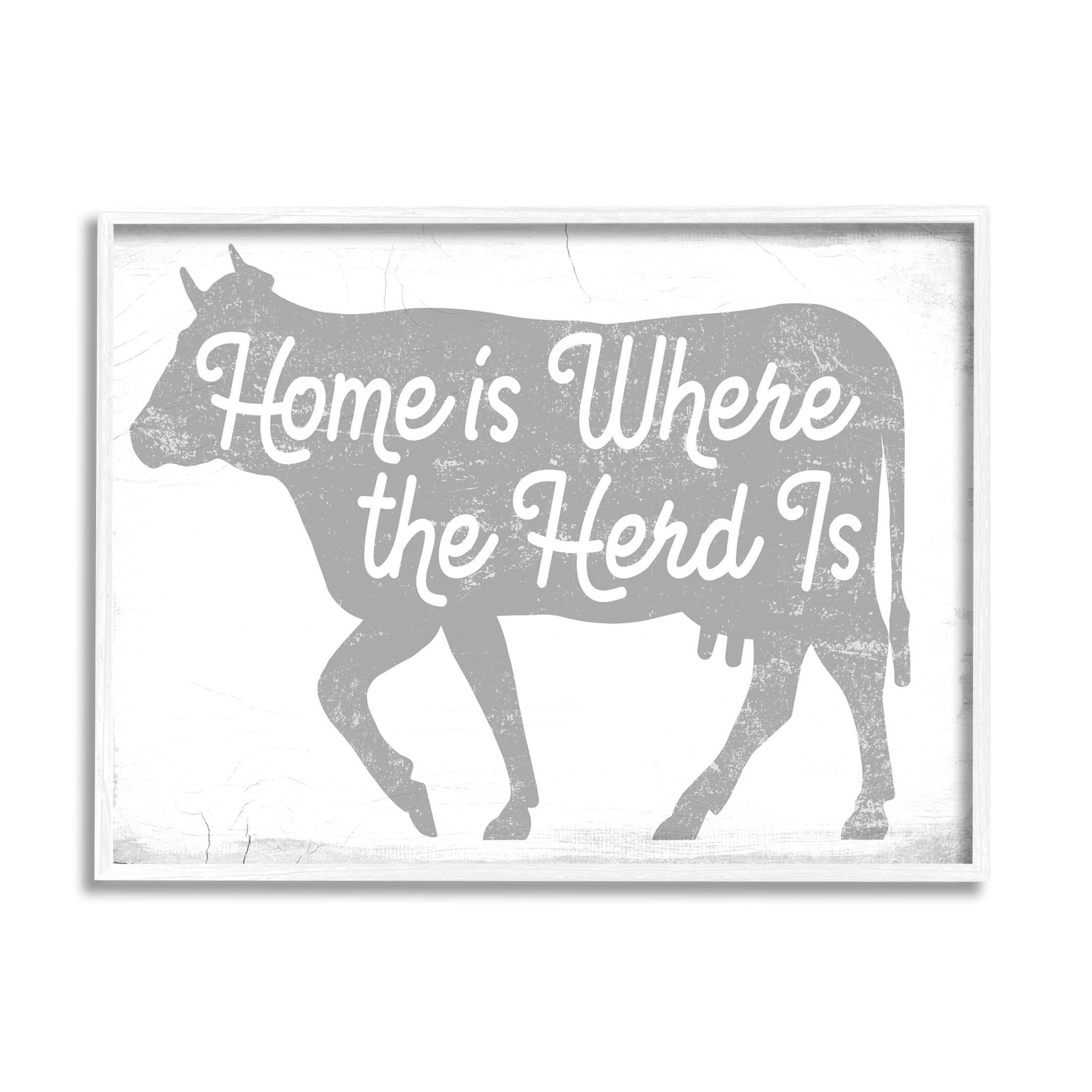 Stupell Industries Home Is Where Herd Is Phrase Graphic Art White Framed Art Print Wall Art, Design by Lil' Rue
