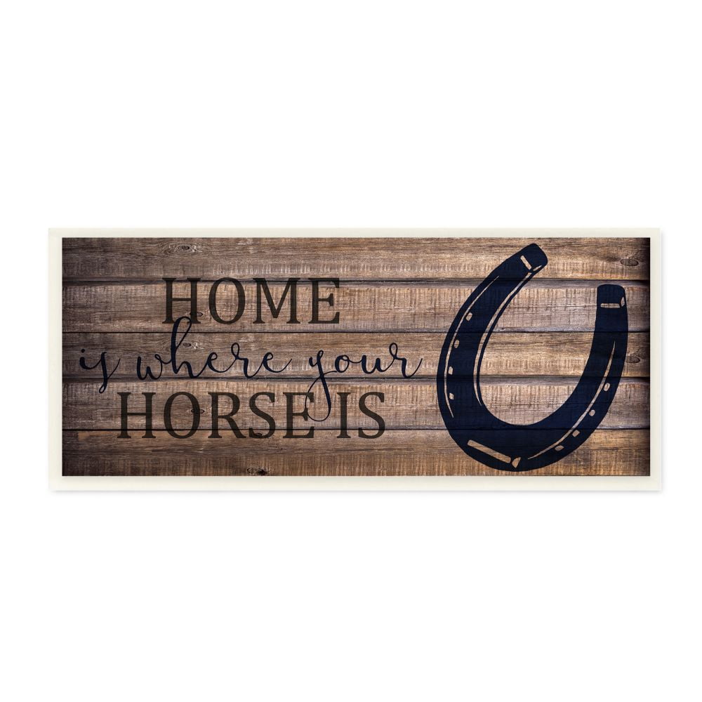 Stupell Industries Home Is Where Your Horse Is Farm Wood Texture Design Wall Plaque by Kim Allen, 7" x 7", Wall Plaque