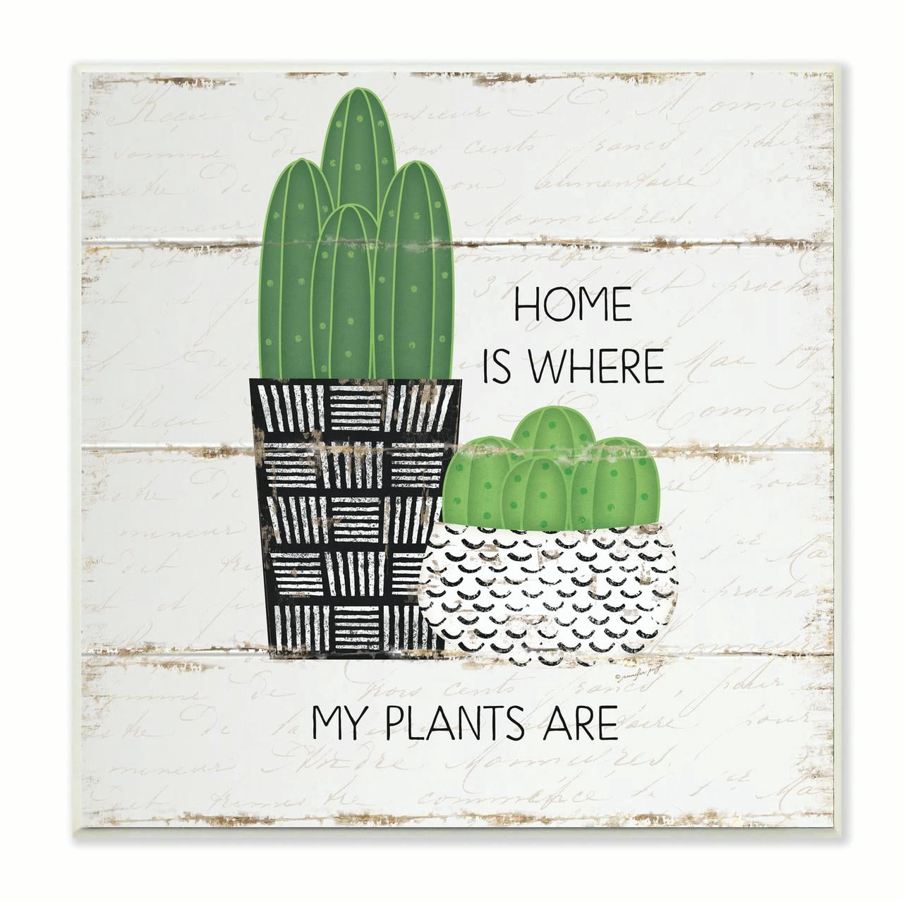 Stupell Industries Home Plants Cacti Succulents Wood Textured Design Wood Plaque by Jennifer Pugh