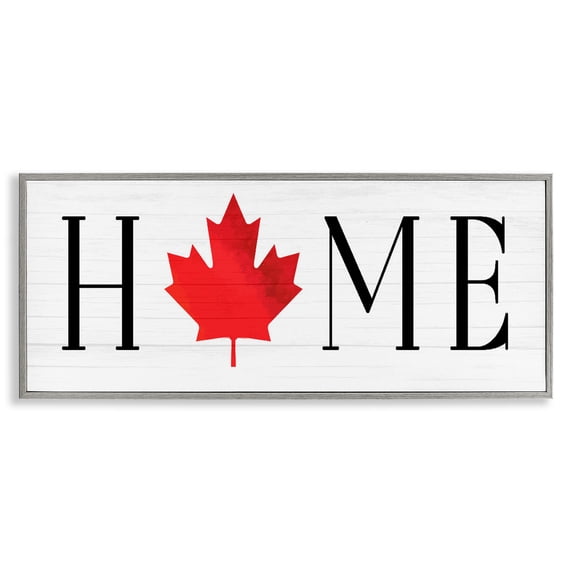 Stupell Industries Home Red Maple Leaf Gray Framed Giclee Art design by Lil' Rue, 10 x 24